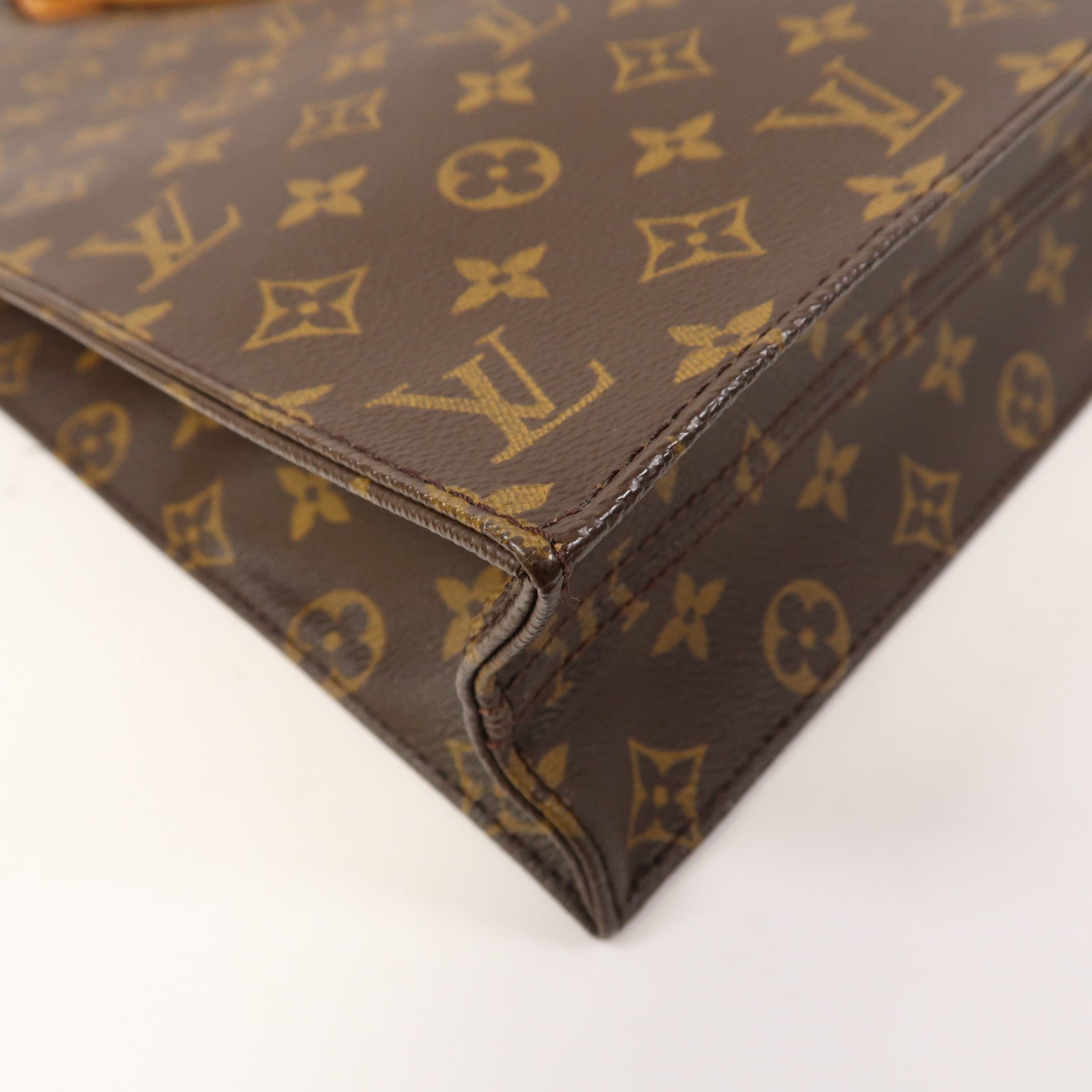 LOUIS VUITTON Monogram Sac Plat金扣手挽袋啡色