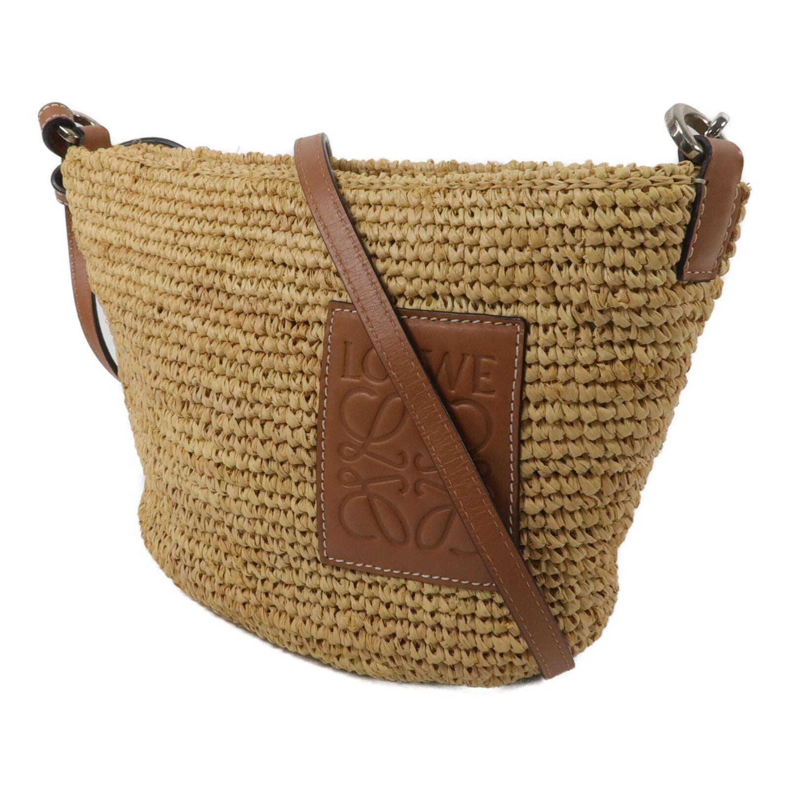LOEWE Raffia/牛皮皮革Slit Pochette Bag肩背袋