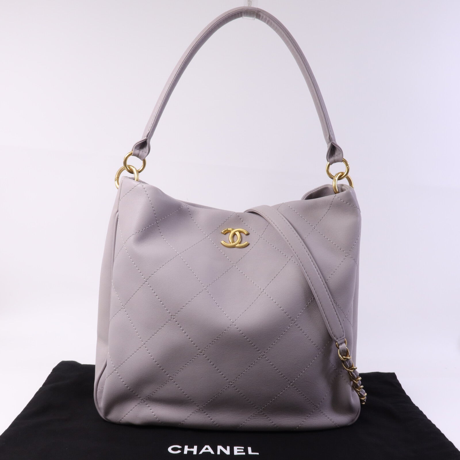 CHANEL 牛皮皮革2 Way Hobo Bag金扣肩背袋