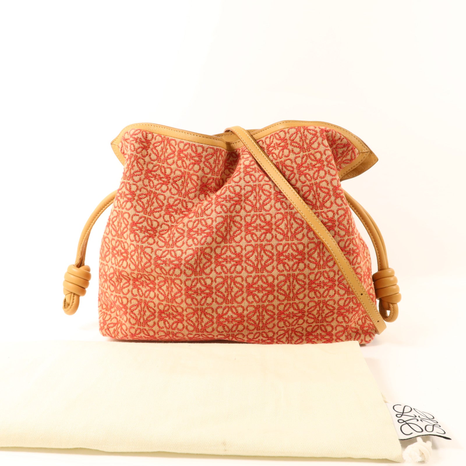 LOEWE 帆布/牛皮皮革Flamenco Medium金扣肩背袋