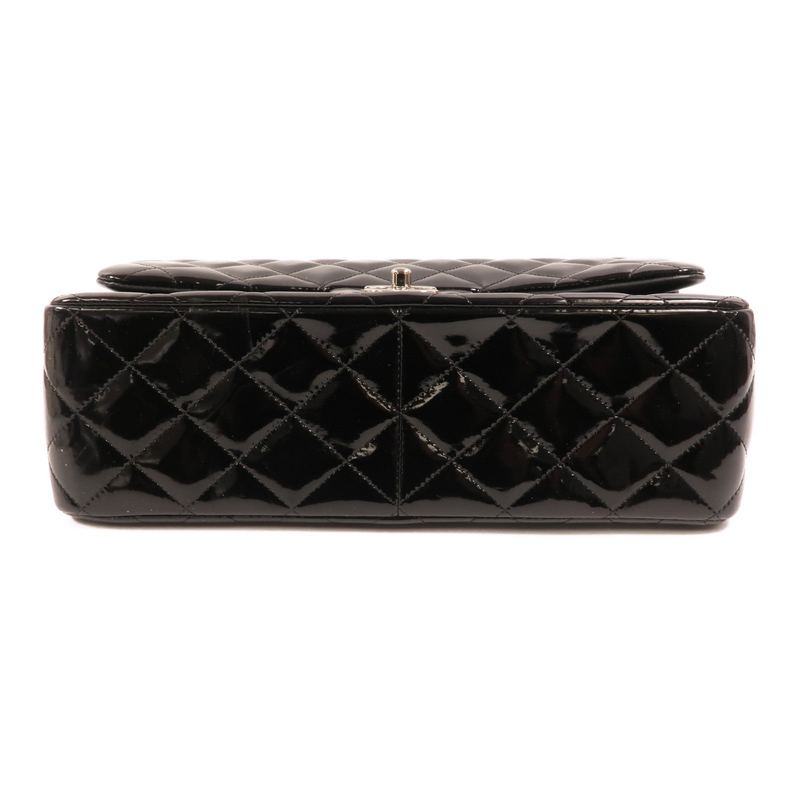 CHANEL 漆皮皮革Large Classic銀扣鏈帶肩背袋
