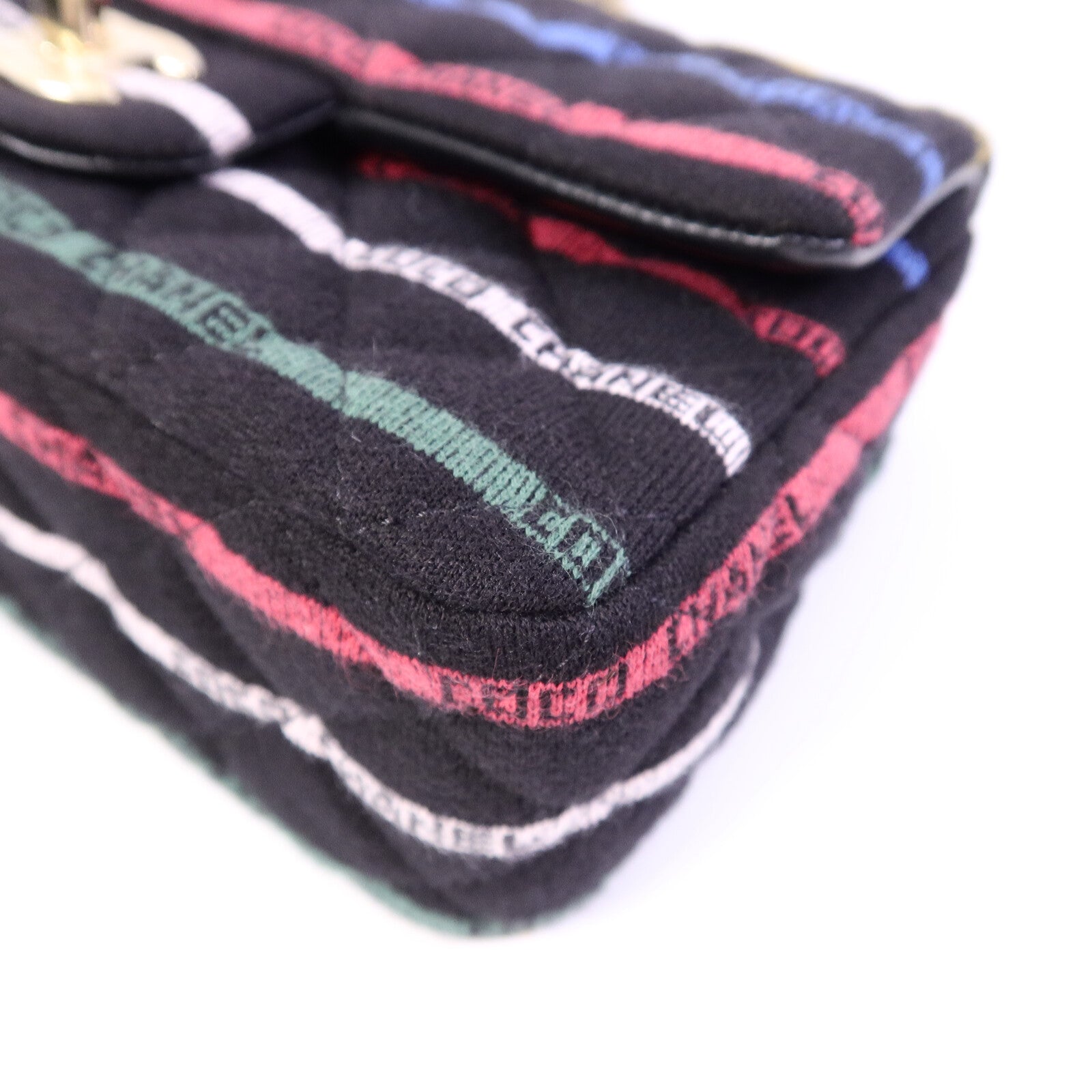 CHANEL 布料Jersey Logo Mini Stripe鏈帶肩背袋