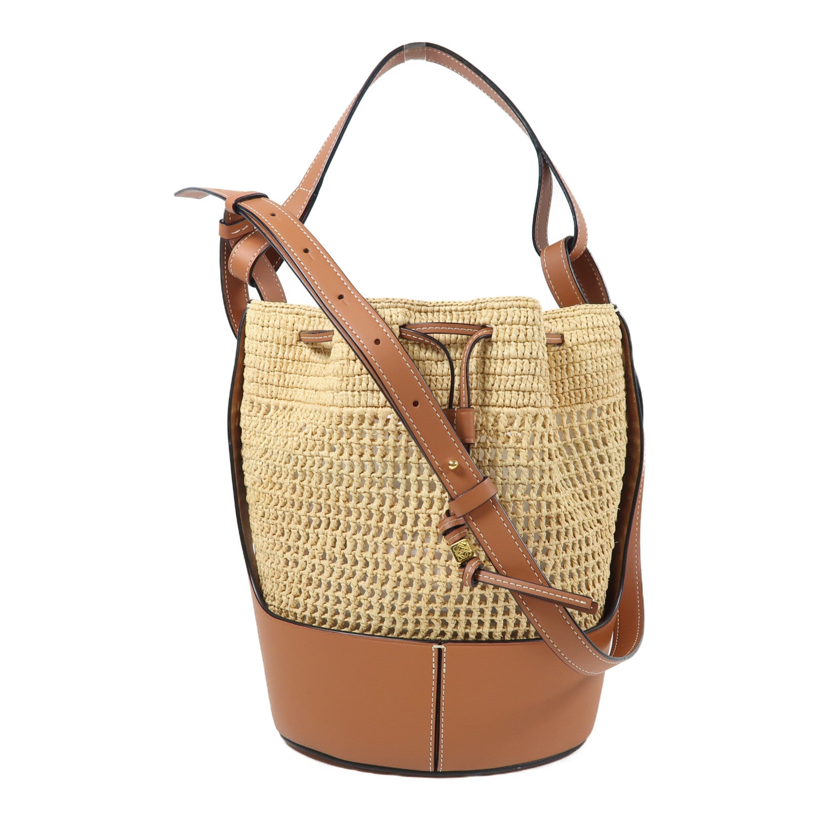LOEWE Raffia/牛皮皮革Balloon Bag金扣手挽肩背兩用袋