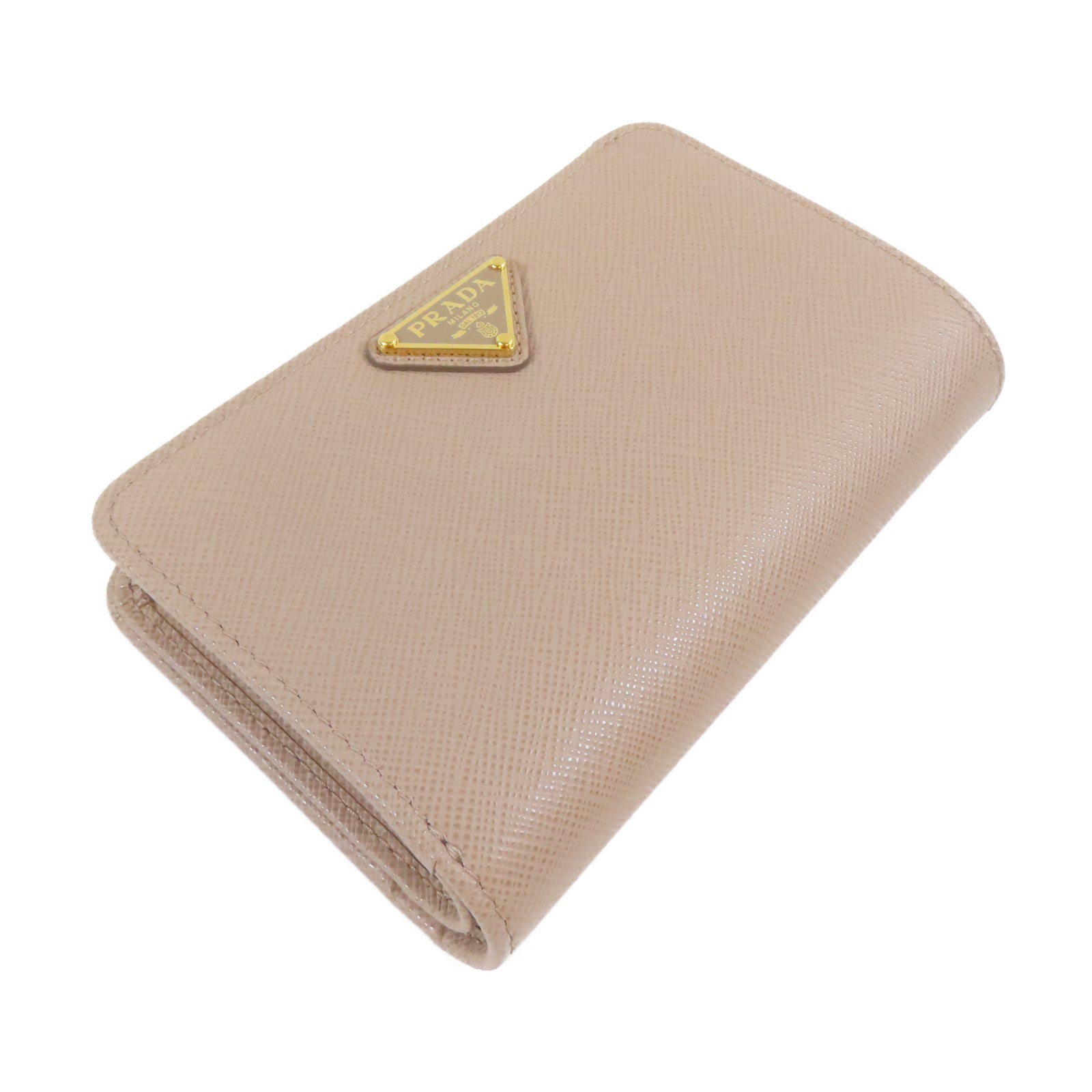 PRADA 牛皮皮革Wallet金扣錢包米色