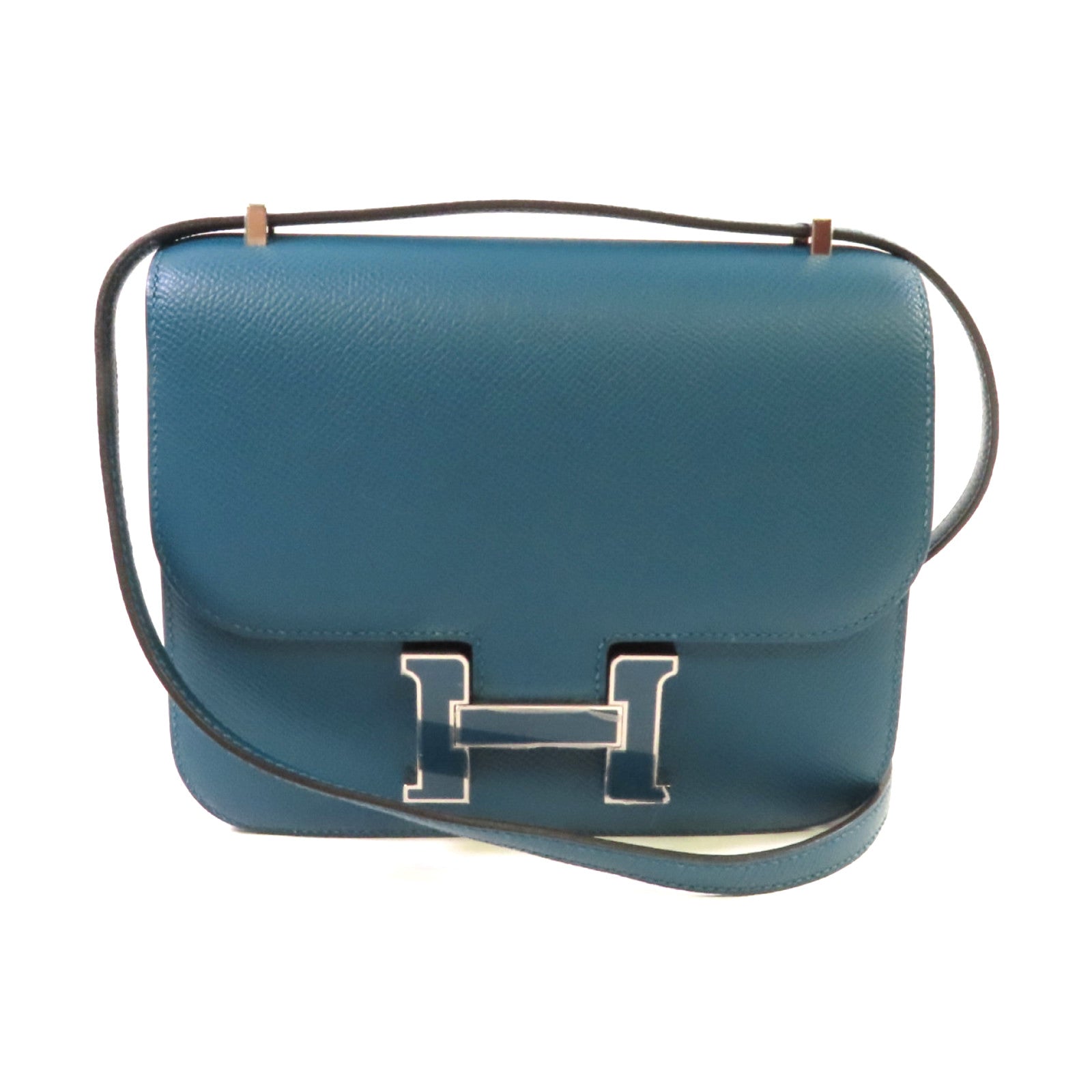 HERMES Epsomp皮革Constance Mini Shoulder Bag銀扣肩背袋Vert Bosphore/博斯普魯斯綠色
