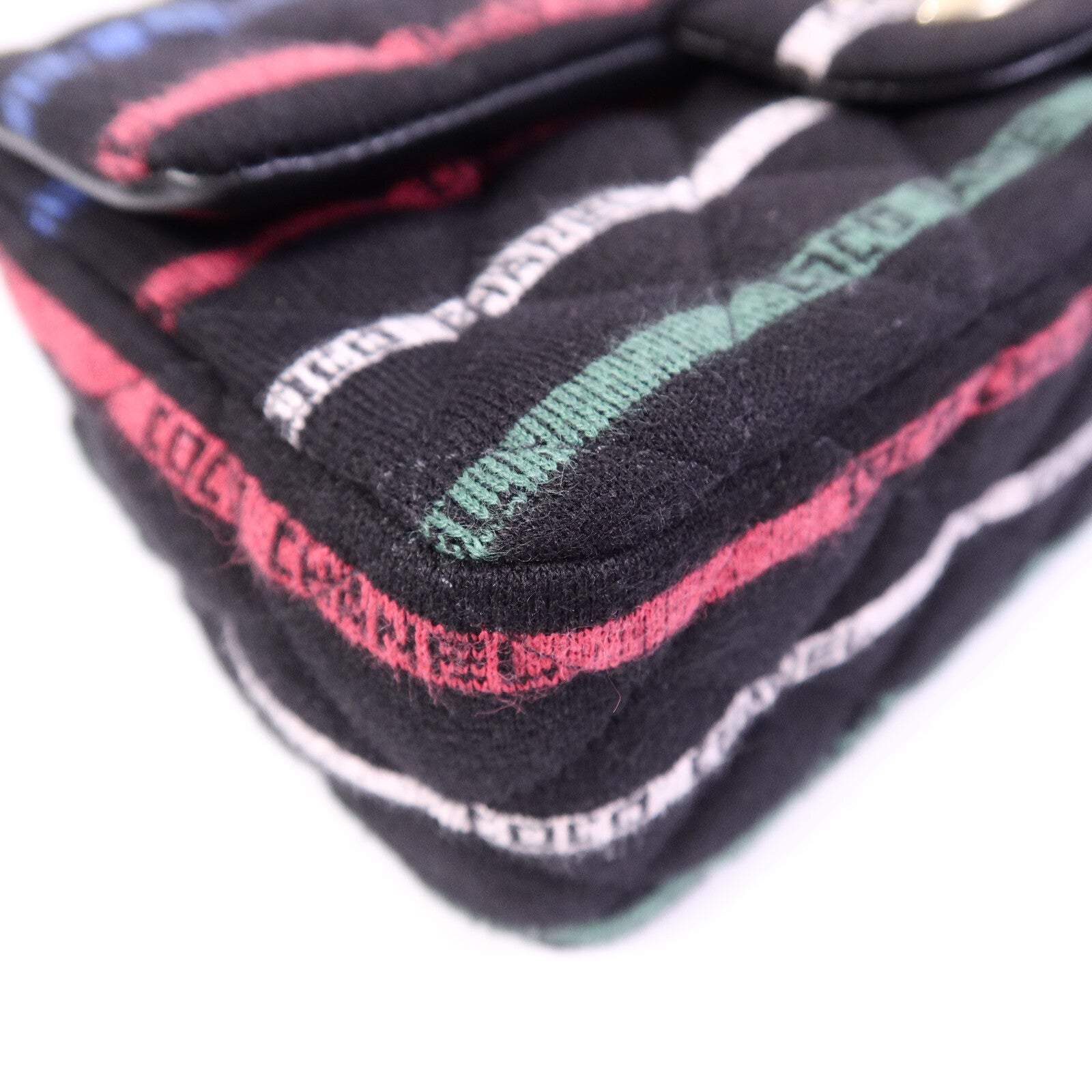 CHANEL 布料Jersey Logo Mini Stripe鏈帶肩背袋