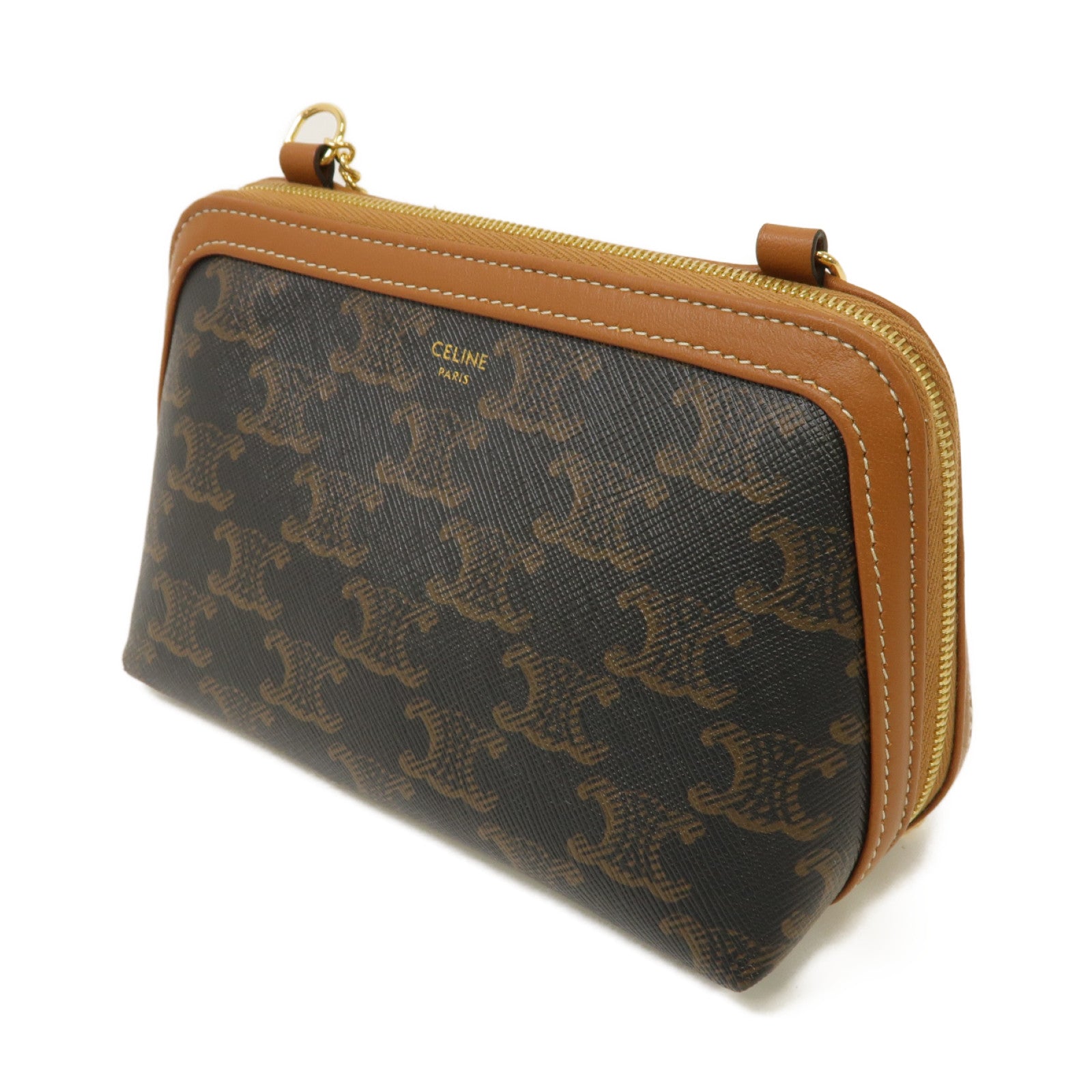 CELINE 塗層帆布Clutch With Chain金扣鏈帶肩背袋啡色