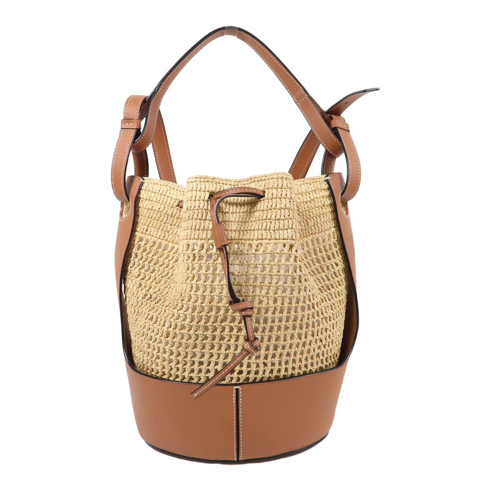 LOEWE Raffia/牛皮皮革Balloon Bag金扣手挽肩背兩用袋