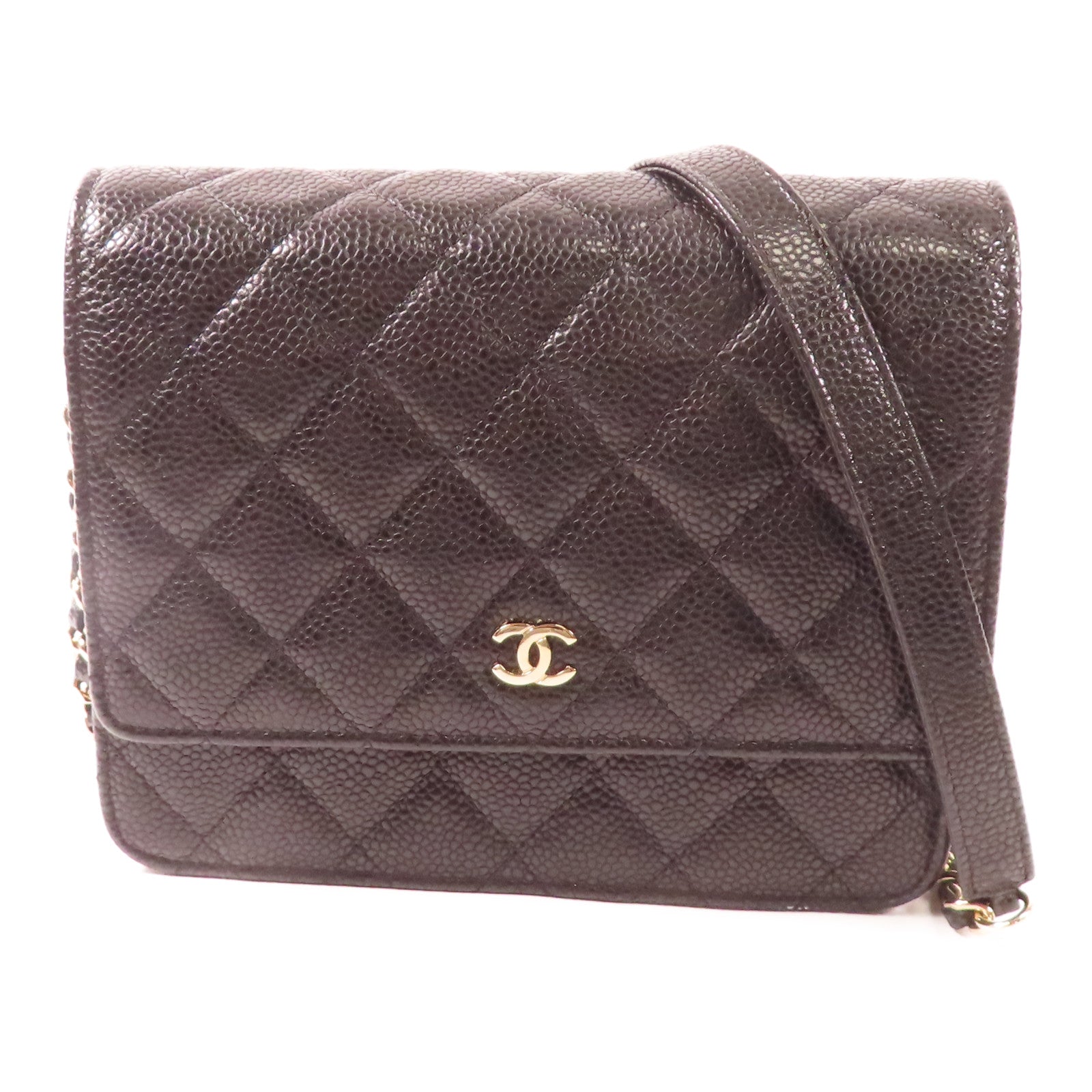 CHANEL 牛皮皮革Square WOC金扣鏈帶肩背袋