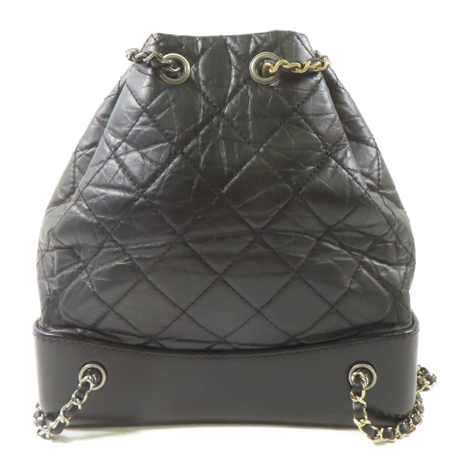 CHANEL 羊皮皮革Gabrielle Backpack銀扣/金扣鏈帶背包黑色