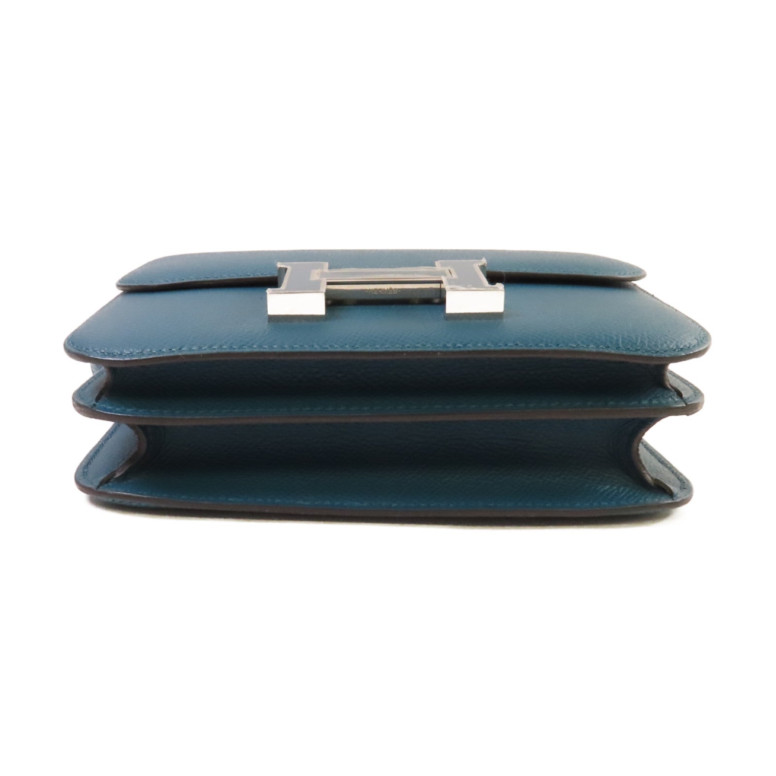 HERMES Epsomp皮革Constance Mini Shoulder Bag銀扣肩背袋Vert Bosphore/博斯普魯斯綠色