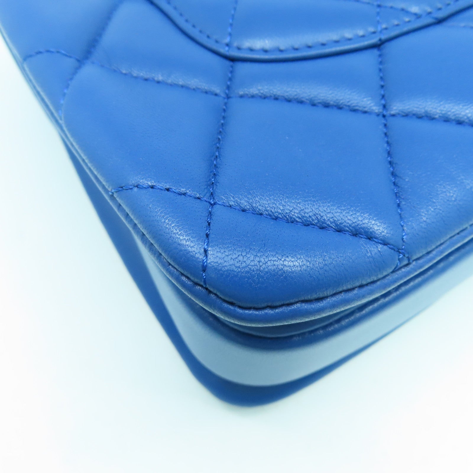 CHANEL 【激減優惠】菱格牛皮皮革Top Handle Bag銀扣手挽肩背兩用袋藍色