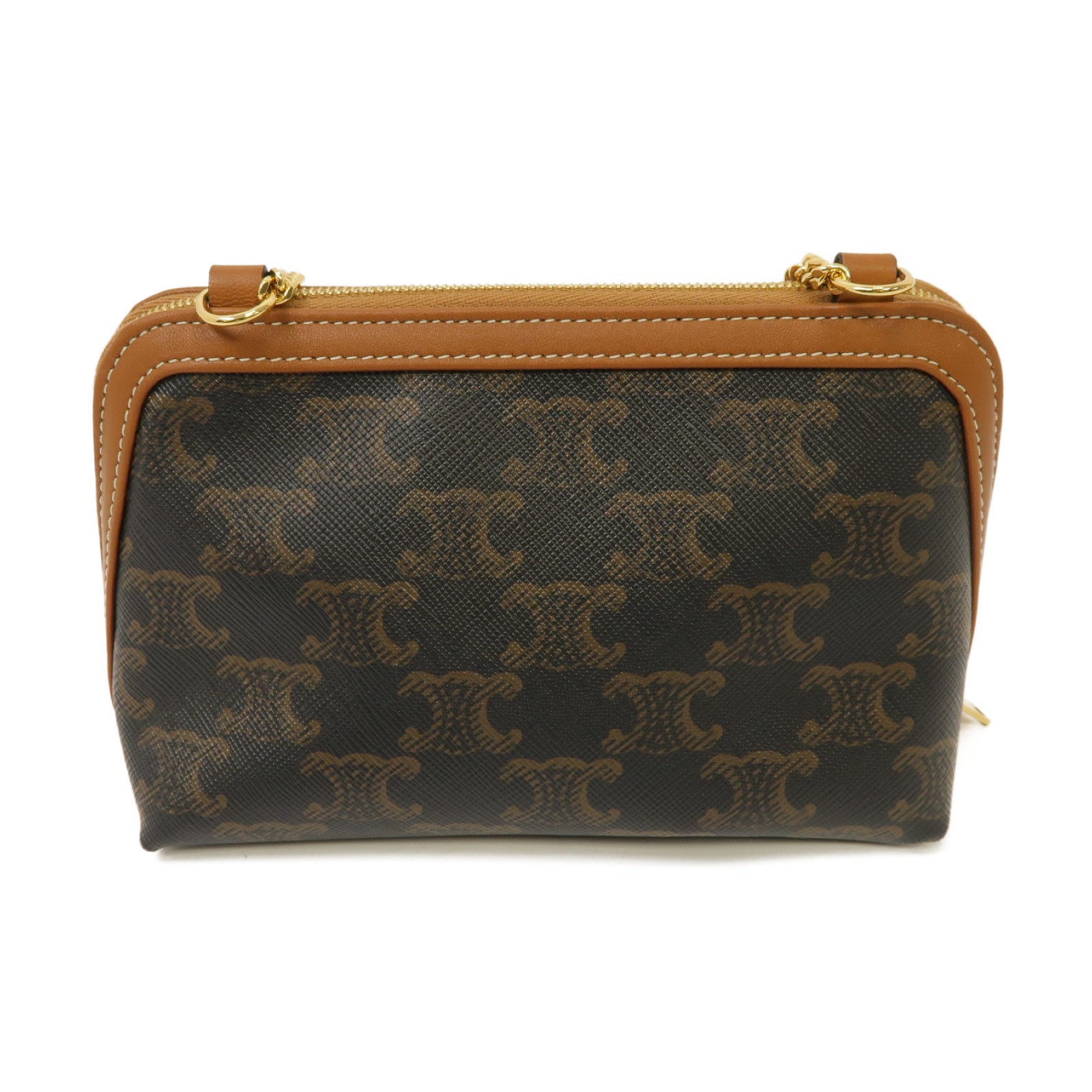 CELINE 塗層帆布Clutch With Chain金扣鏈帶肩背袋啡色
