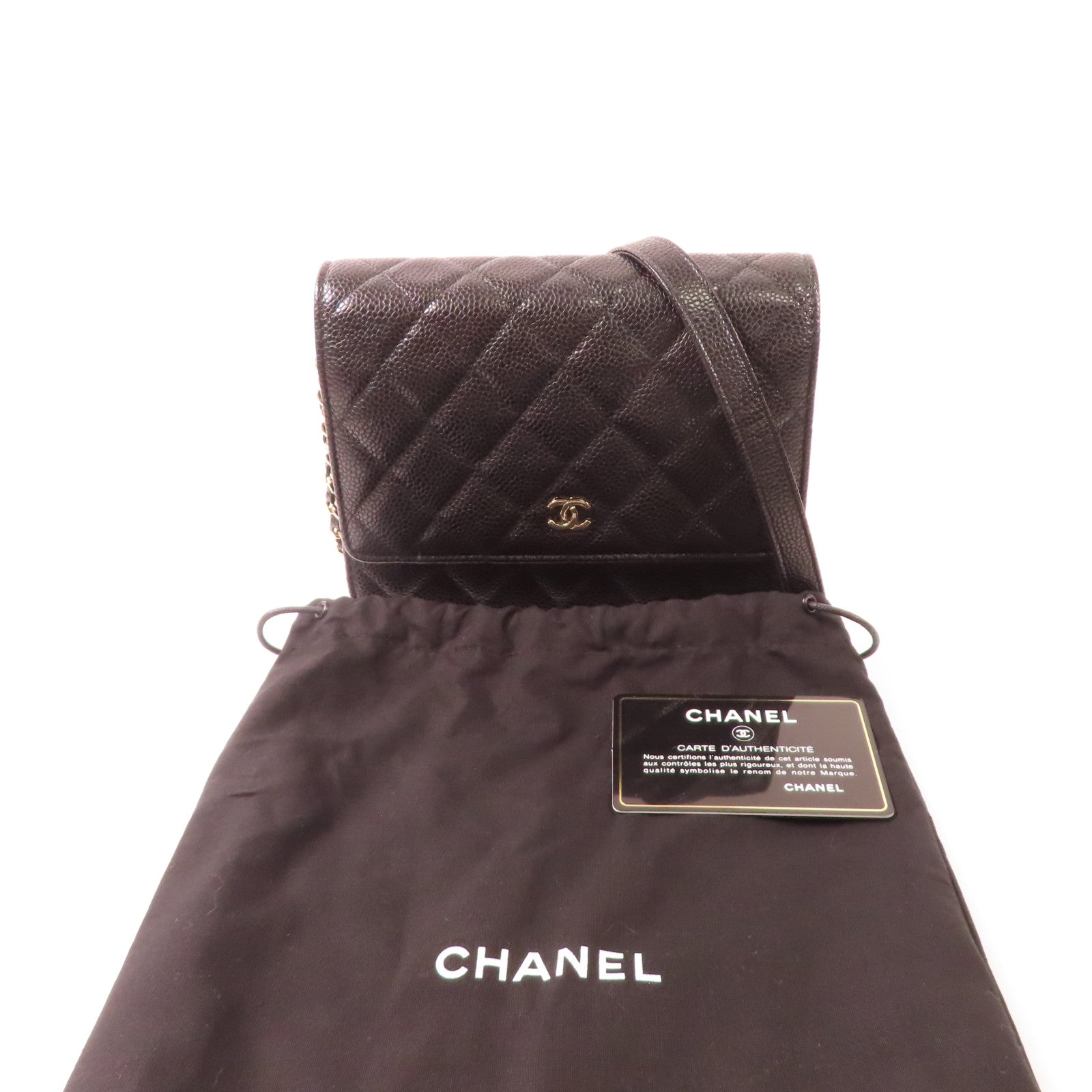 CHANEL 牛皮皮革Square WOC金扣鏈帶肩背袋
