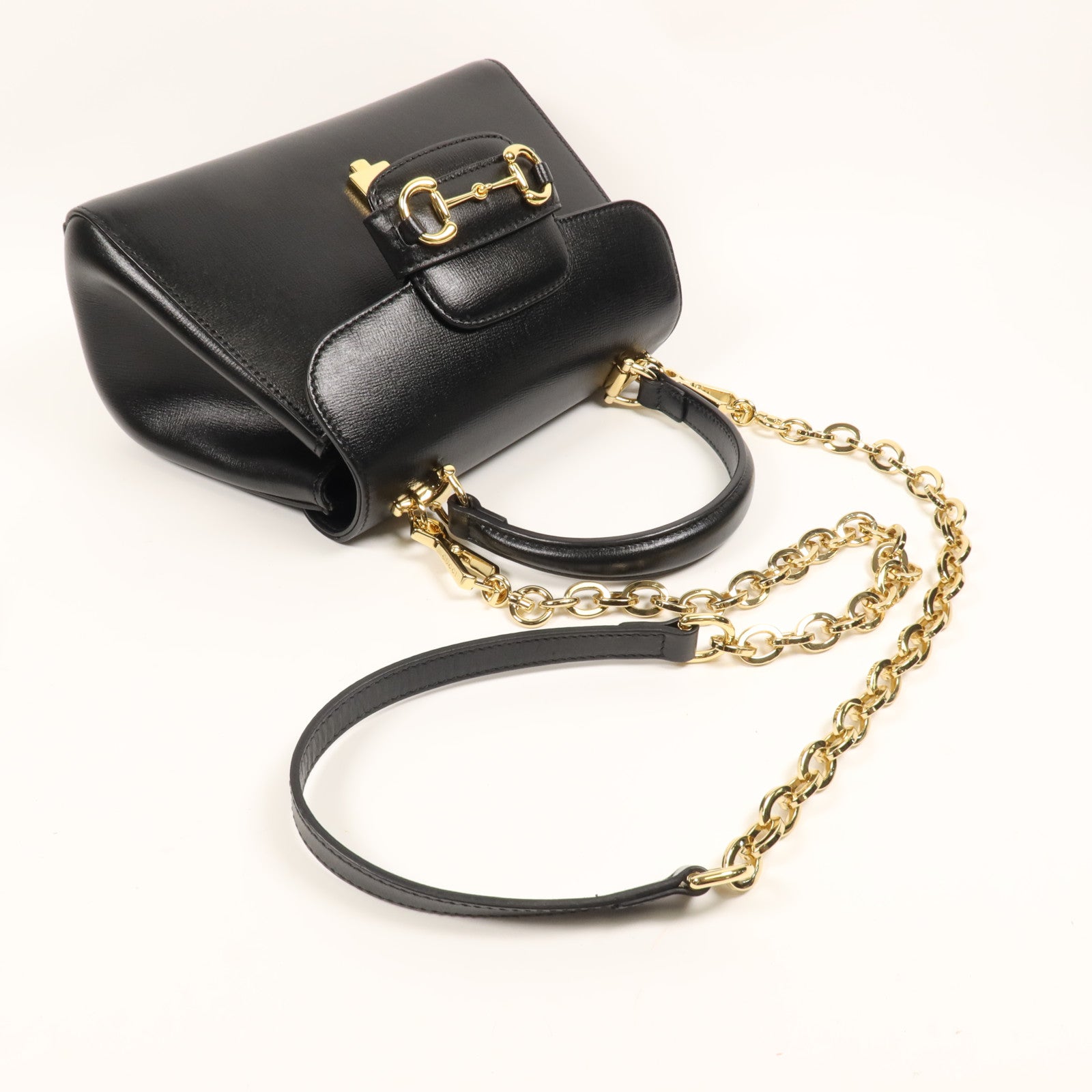 GUCCI 牛皮皮革Horsebit 1955金扣手挽肩背兩用袋