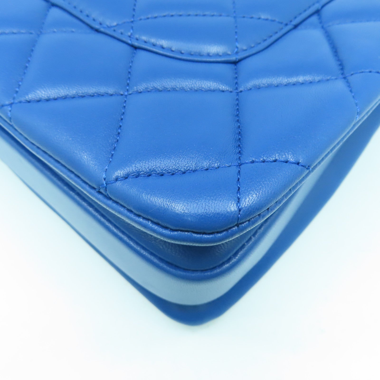 CHANEL 【激減優惠】菱格牛皮皮革Top Handle Bag銀扣手挽肩背兩用袋藍色