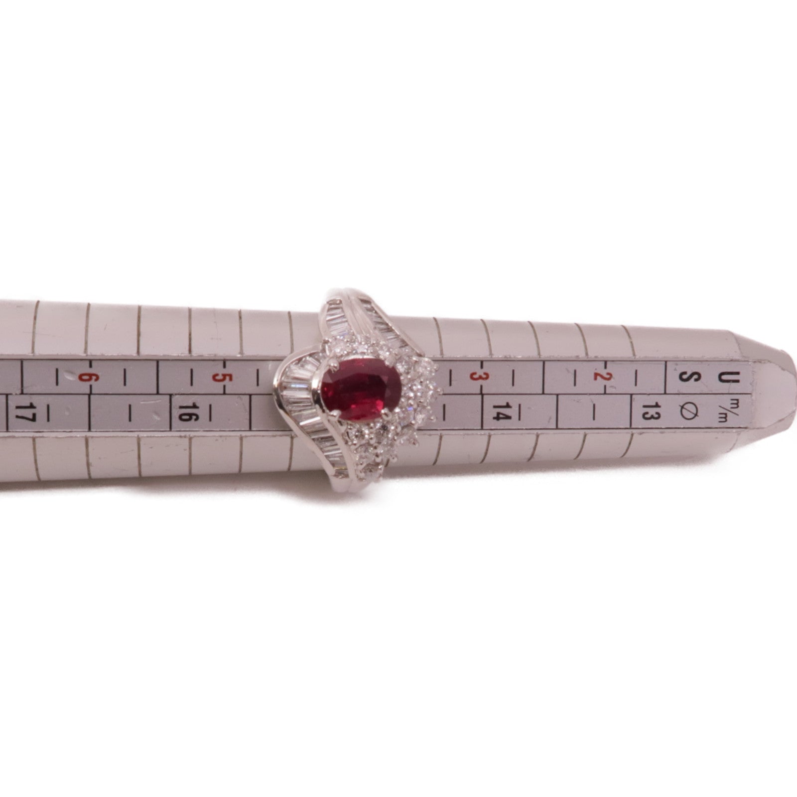 JEWELRY【激減優惠】 PT900鉑金Ruby Diamond Ring紅寶石/鑽石戒指US#4