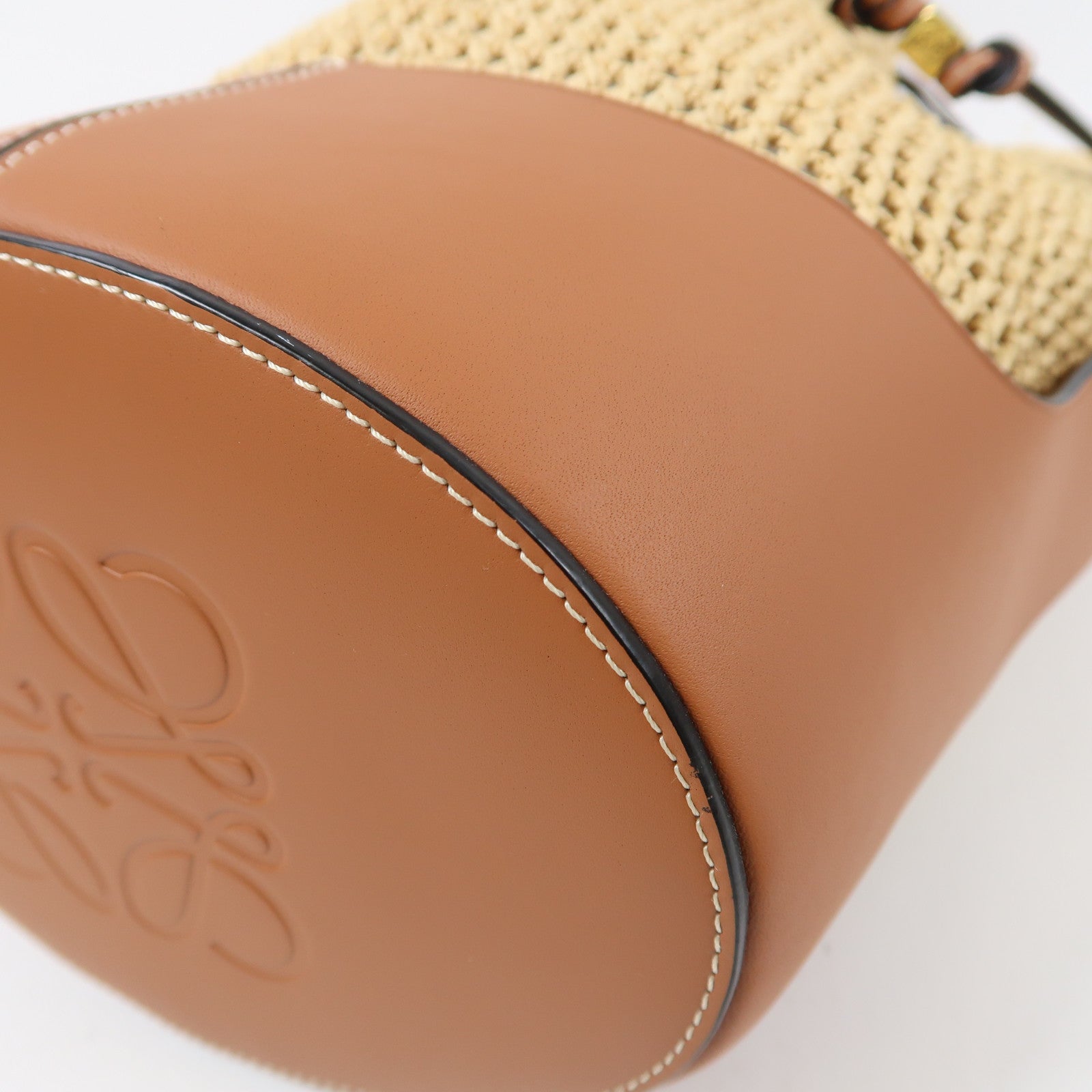 LOEWE Raffia/牛皮皮革Balloon Bag金扣手挽肩背兩用袋