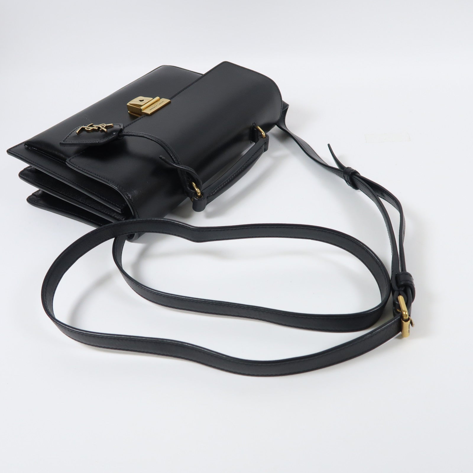 SAINT LAURENT 牛皮皮革Shoulder Bag金扣手挽肩背兩用袋黑色