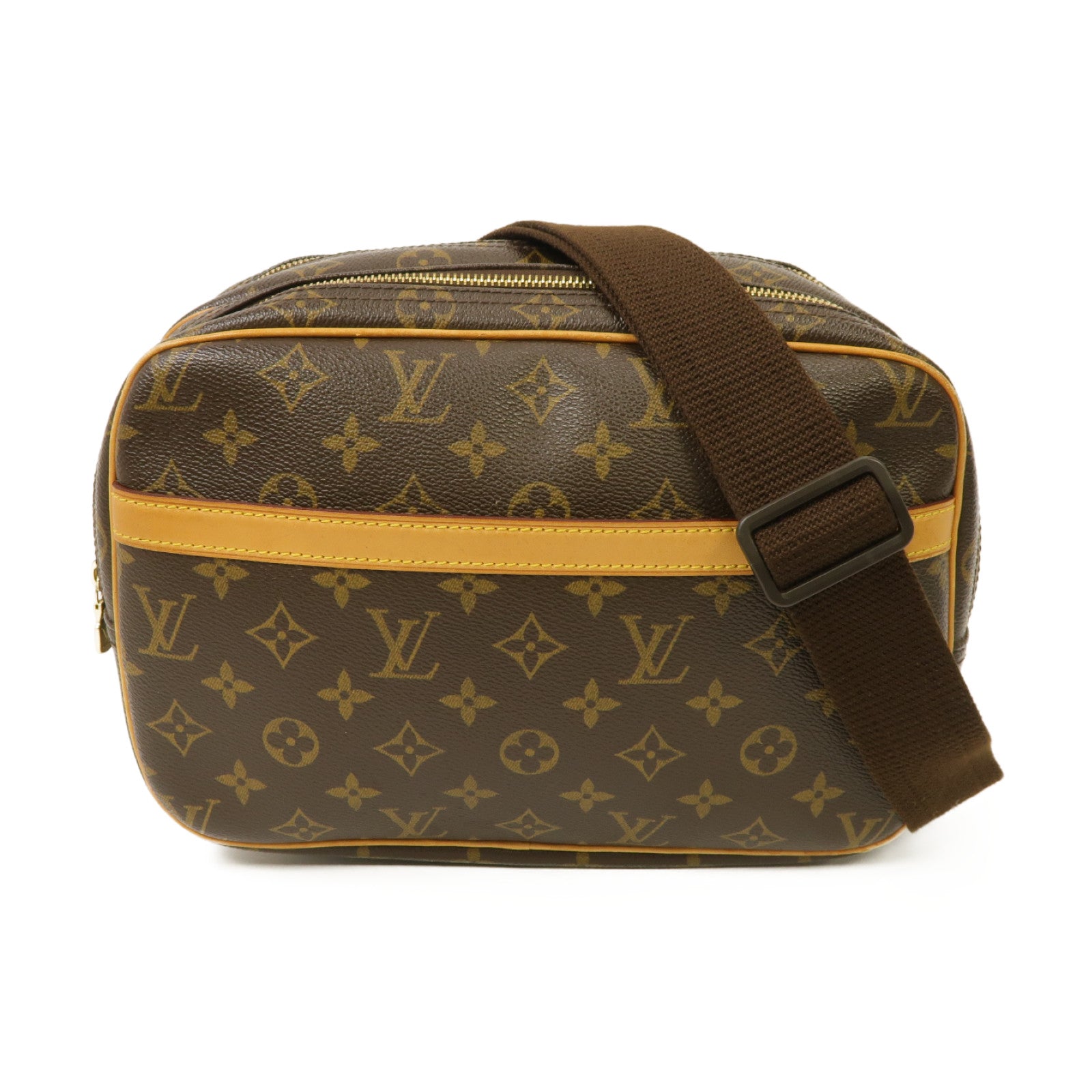 LOUIS VUITTON Monogram Reporter PM金扣肩背袋棕色