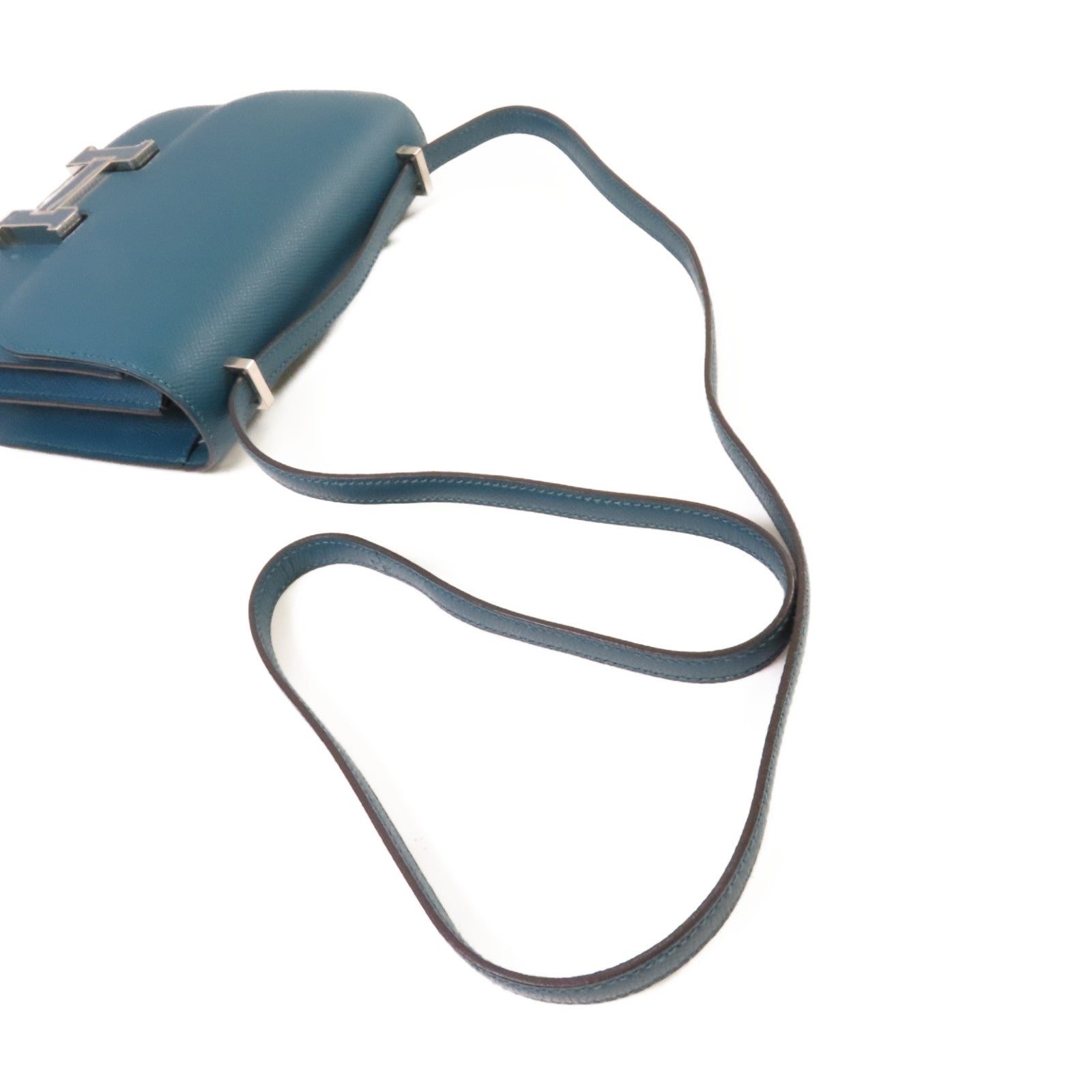 HERMES Epsomp皮革Constance Mini Shoulder Bag銀扣肩背袋Vert Bosphore/博斯普魯斯綠色