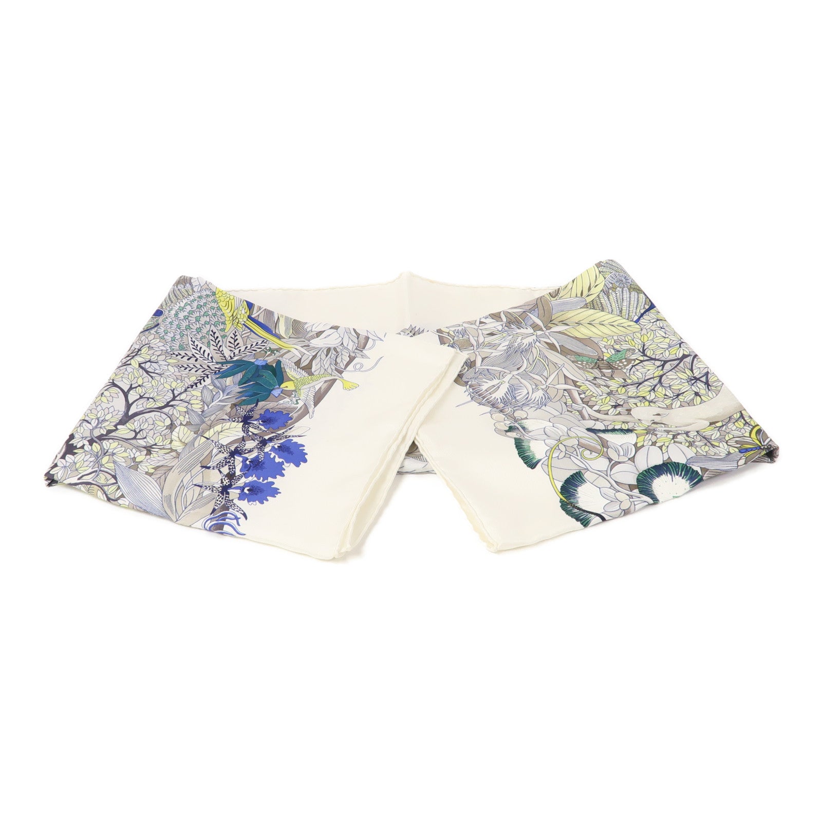 HERMES 【激減優惠】絲質Scarf 90x90絲巾白色/淺藍色