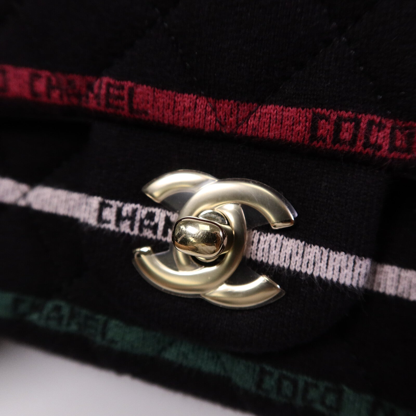 CHANEL 布料Jersey Logo Mini Stripe鏈帶肩背袋