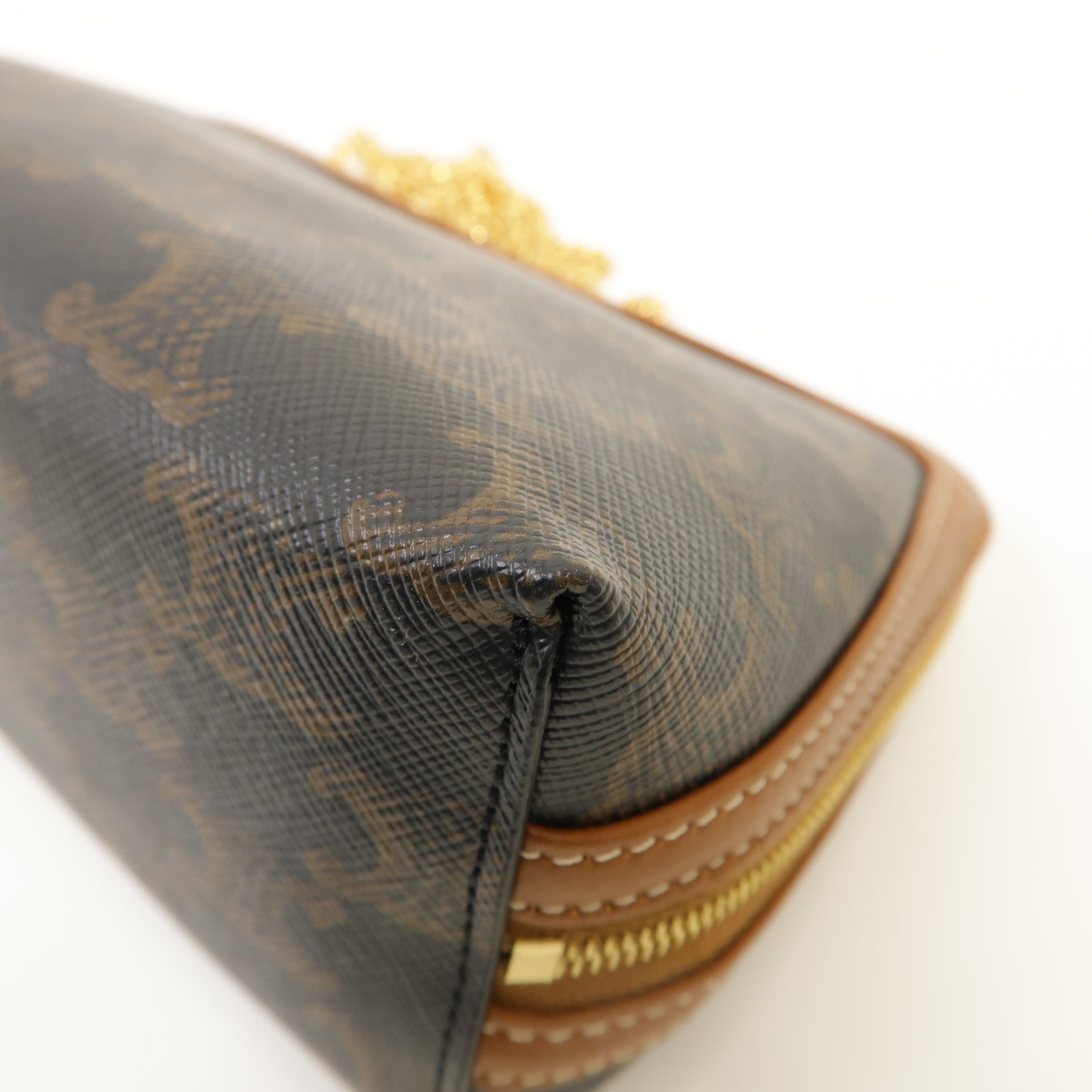 CELINE 塗層帆布Clutch With Chain金扣鏈帶肩背袋啡色
