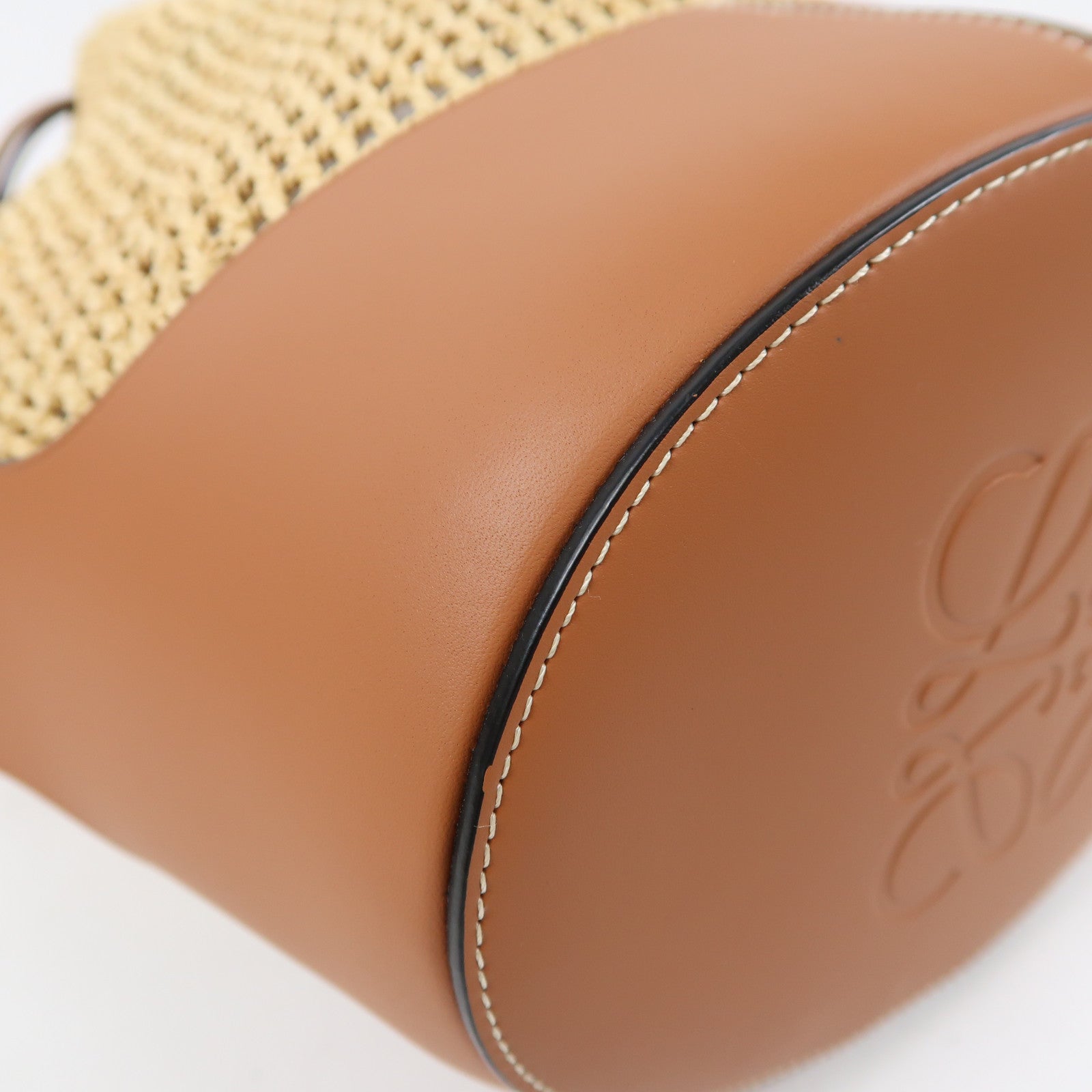 LOEWE Raffia/牛皮皮革Balloon Bag金扣手挽肩背兩用袋