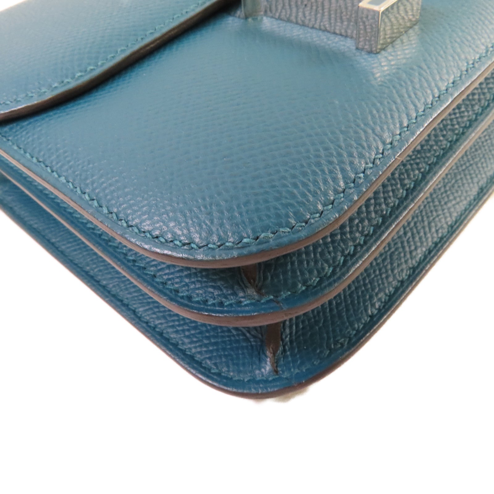 HERMES Epsomp皮革Constance Mini Shoulder Bag銀扣肩背袋Vert Bosphore/博斯普魯斯綠色