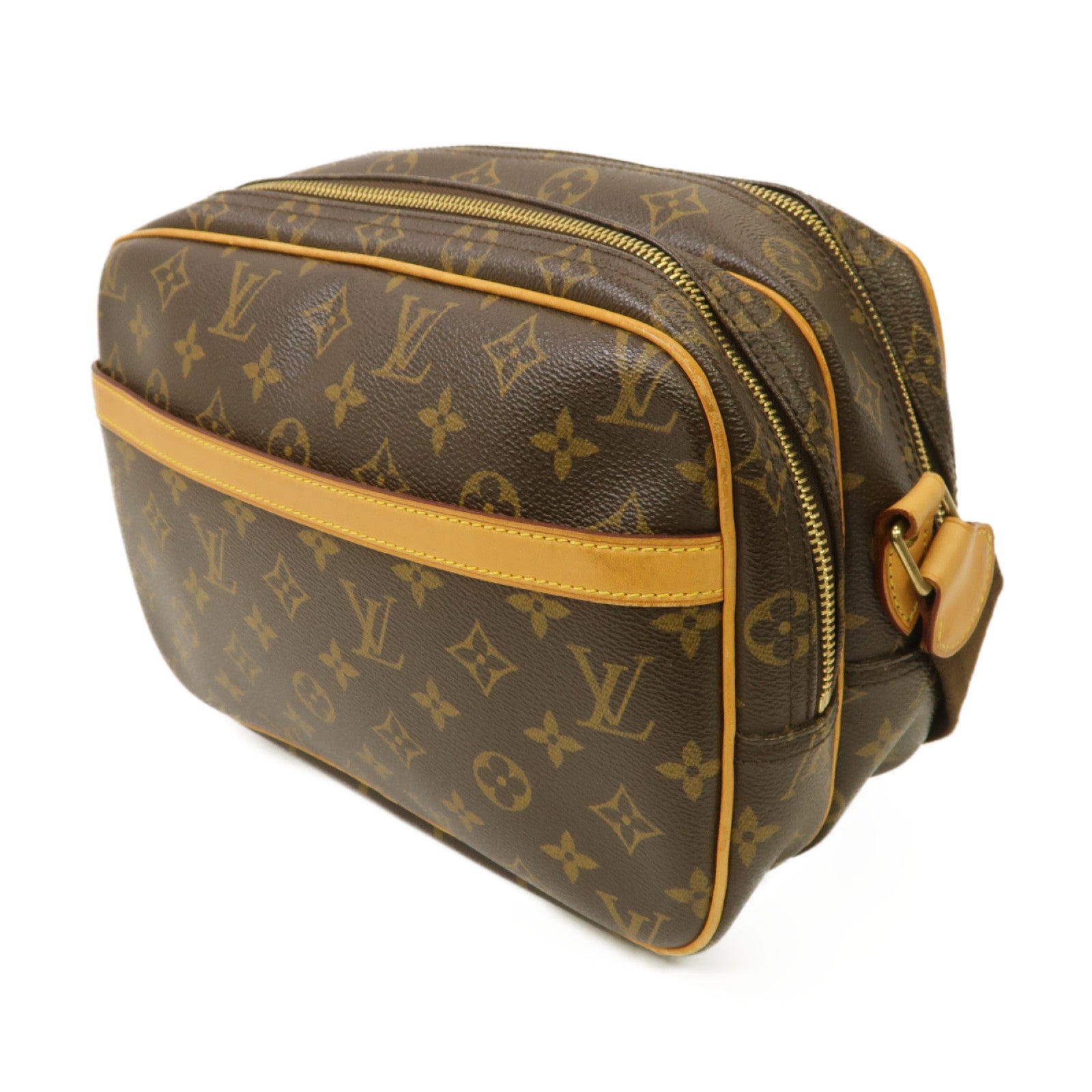 LOUIS VUITTON Monogram Reporter PM金扣肩背袋棕色