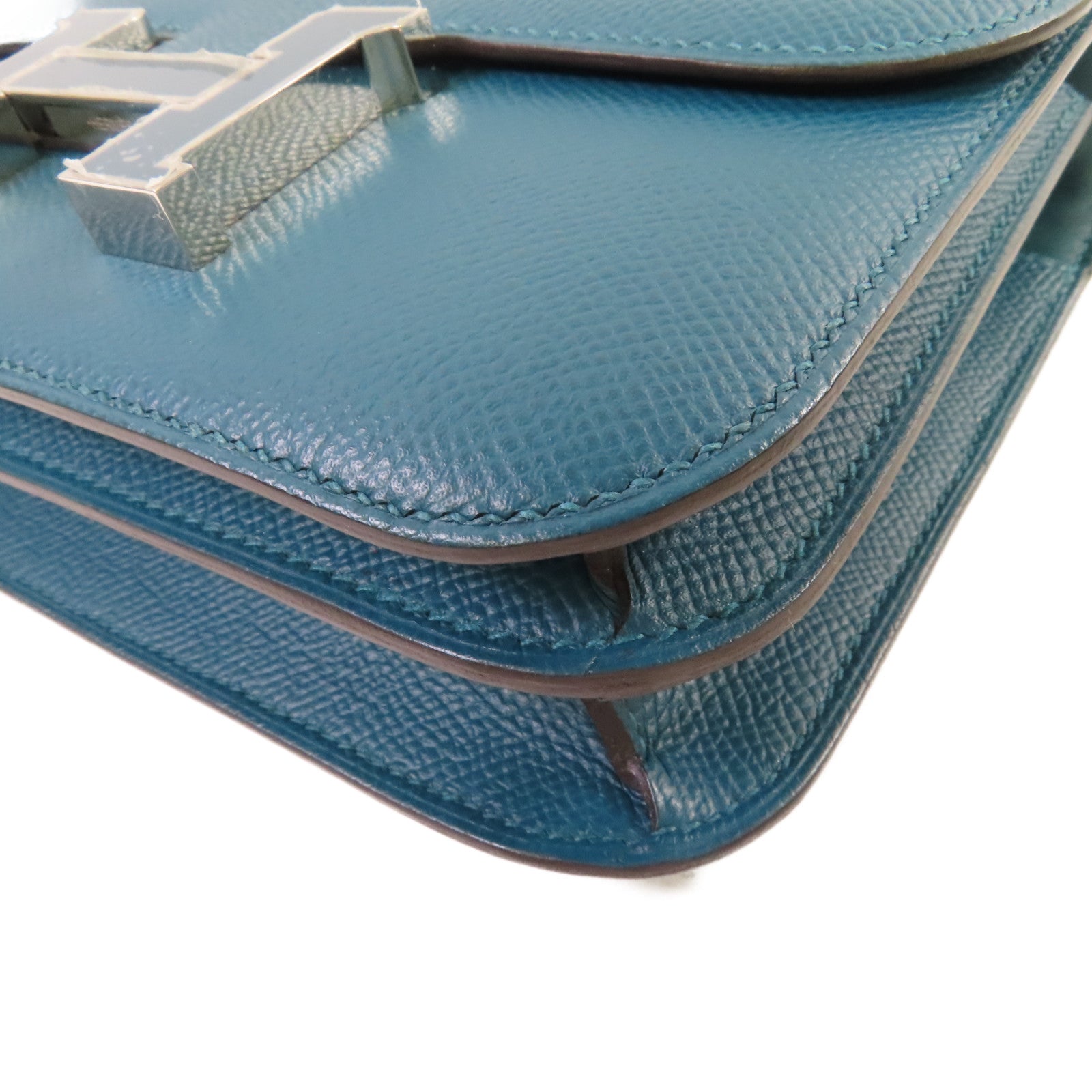 HERMES Epsomp皮革Constance Mini Shoulder Bag銀扣肩背袋Vert Bosphore/博斯普魯斯綠色