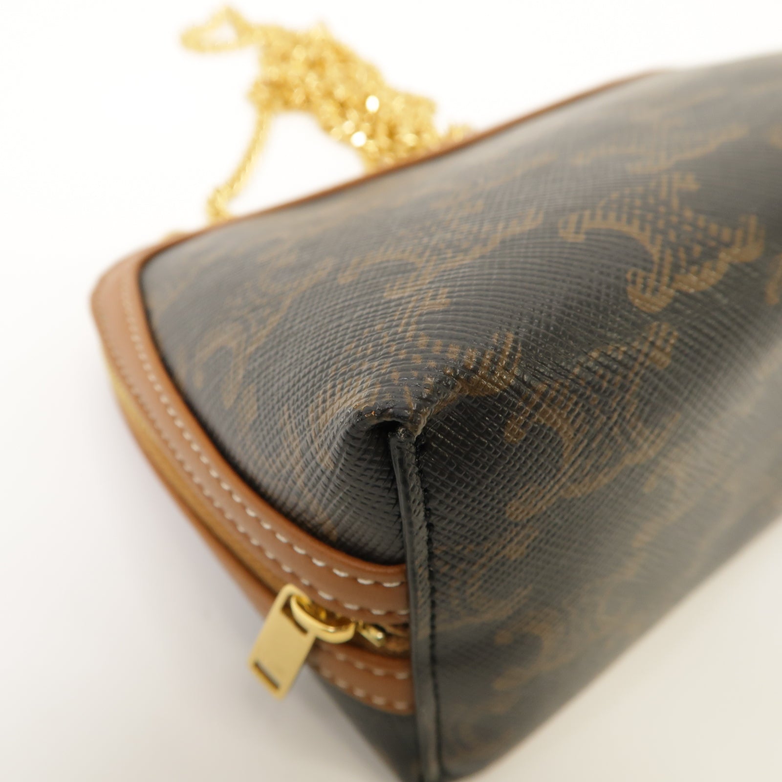 CELINE 塗層帆布Clutch With Chain金扣鏈帶肩背袋啡色