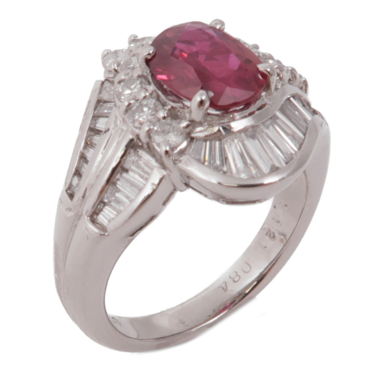 JEWELRY【激減優惠】 PT900鉑金Ruby Diamond Ring紅寶石/鑽石戒指US#4