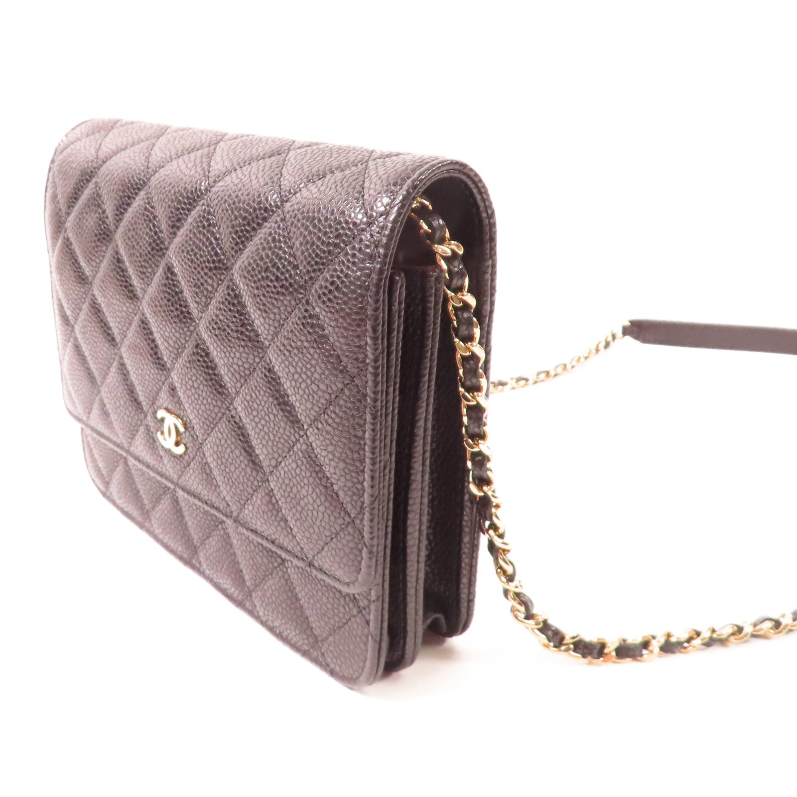 CHANEL 牛皮皮革Square WOC金扣鏈帶肩背袋