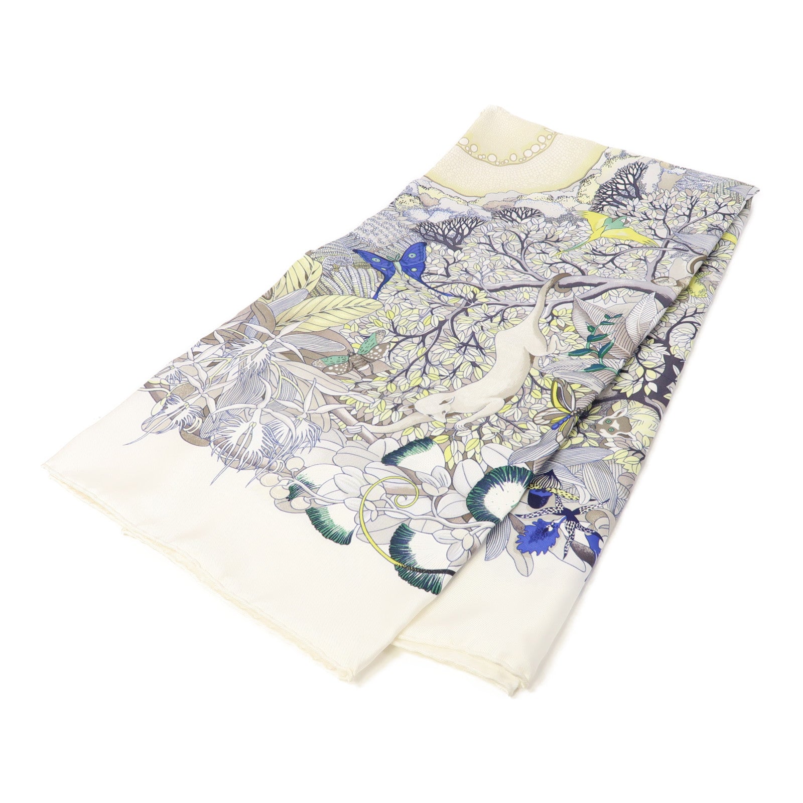 HERMES 【激減優惠】絲質Scarf 90x90絲巾白色/淺藍色