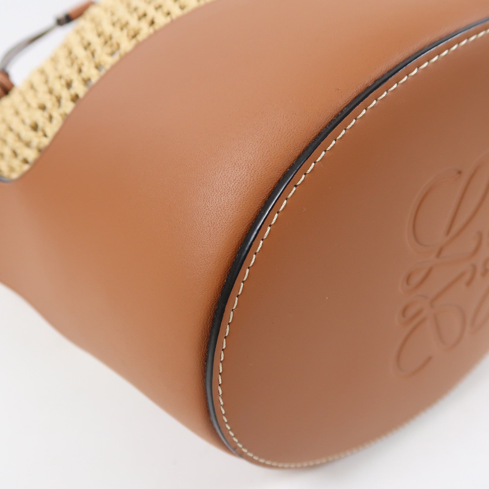 LOEWE Raffia/牛皮皮革Balloon Bag金扣手挽肩背兩用袋