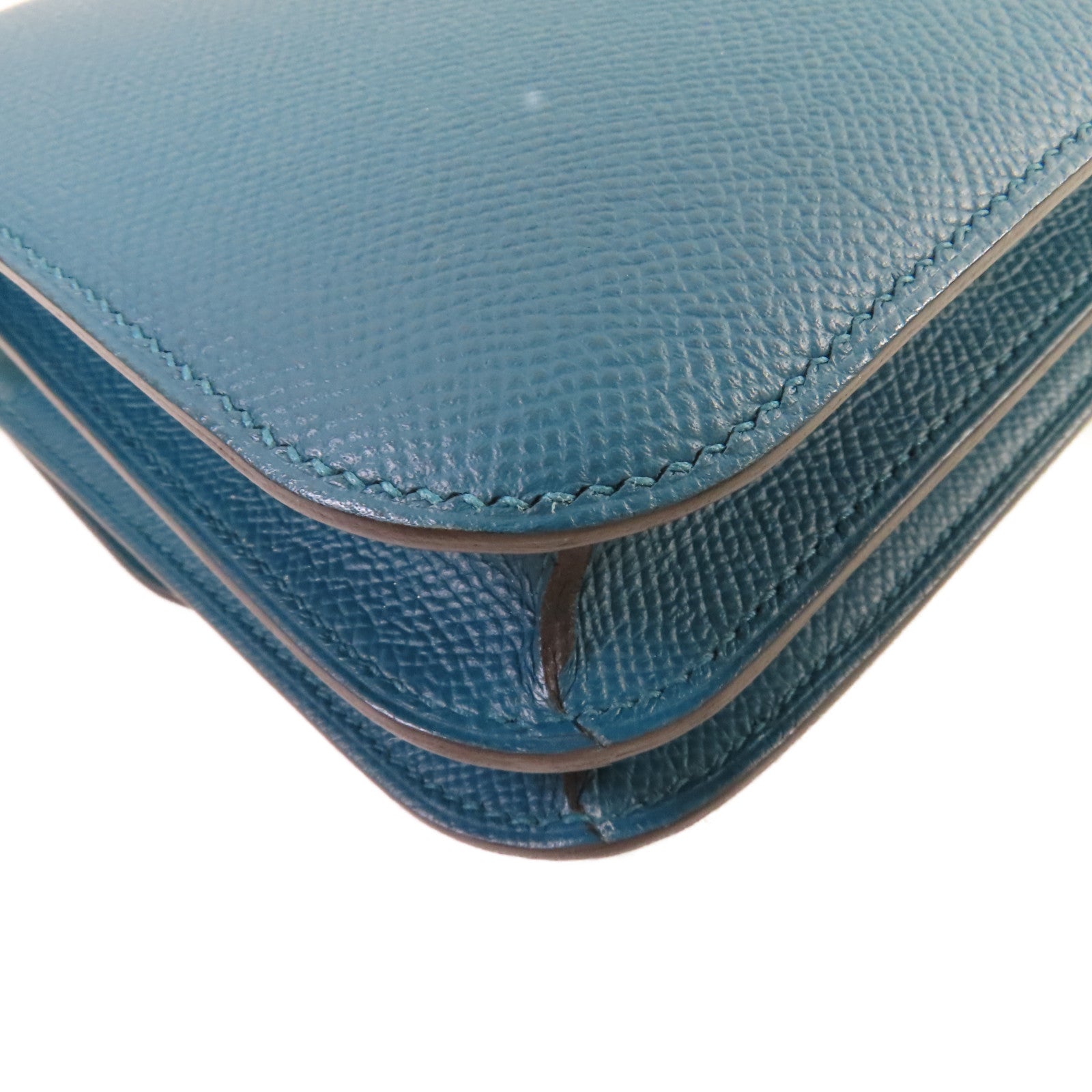HERMES Epsomp皮革Constance Mini Shoulder Bag銀扣肩背袋Vert Bosphore/博斯普魯斯綠色