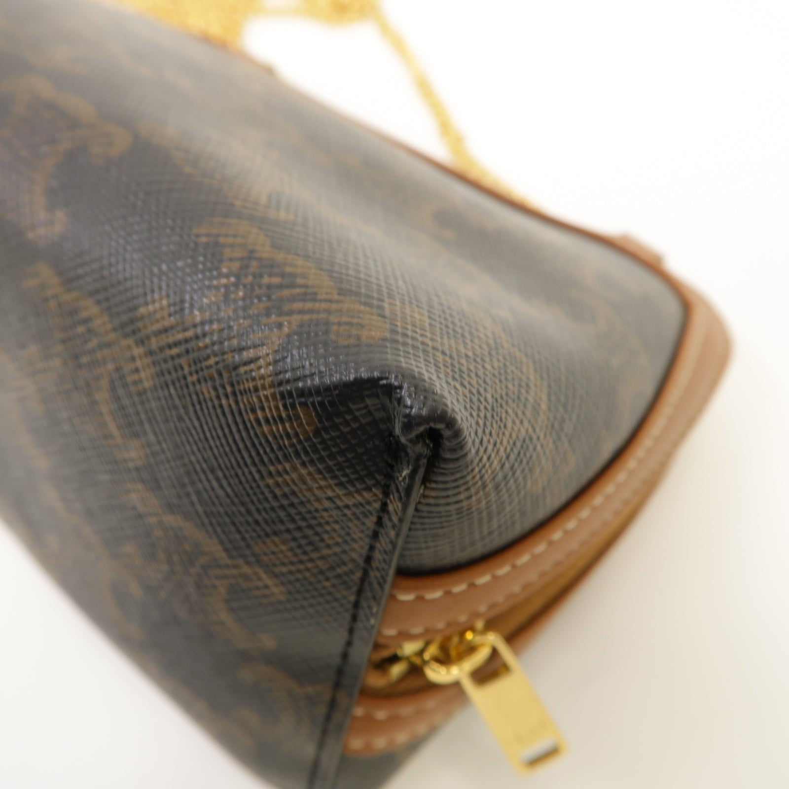 CELINE 塗層帆布Clutch With Chain金扣鏈帶肩背袋啡色