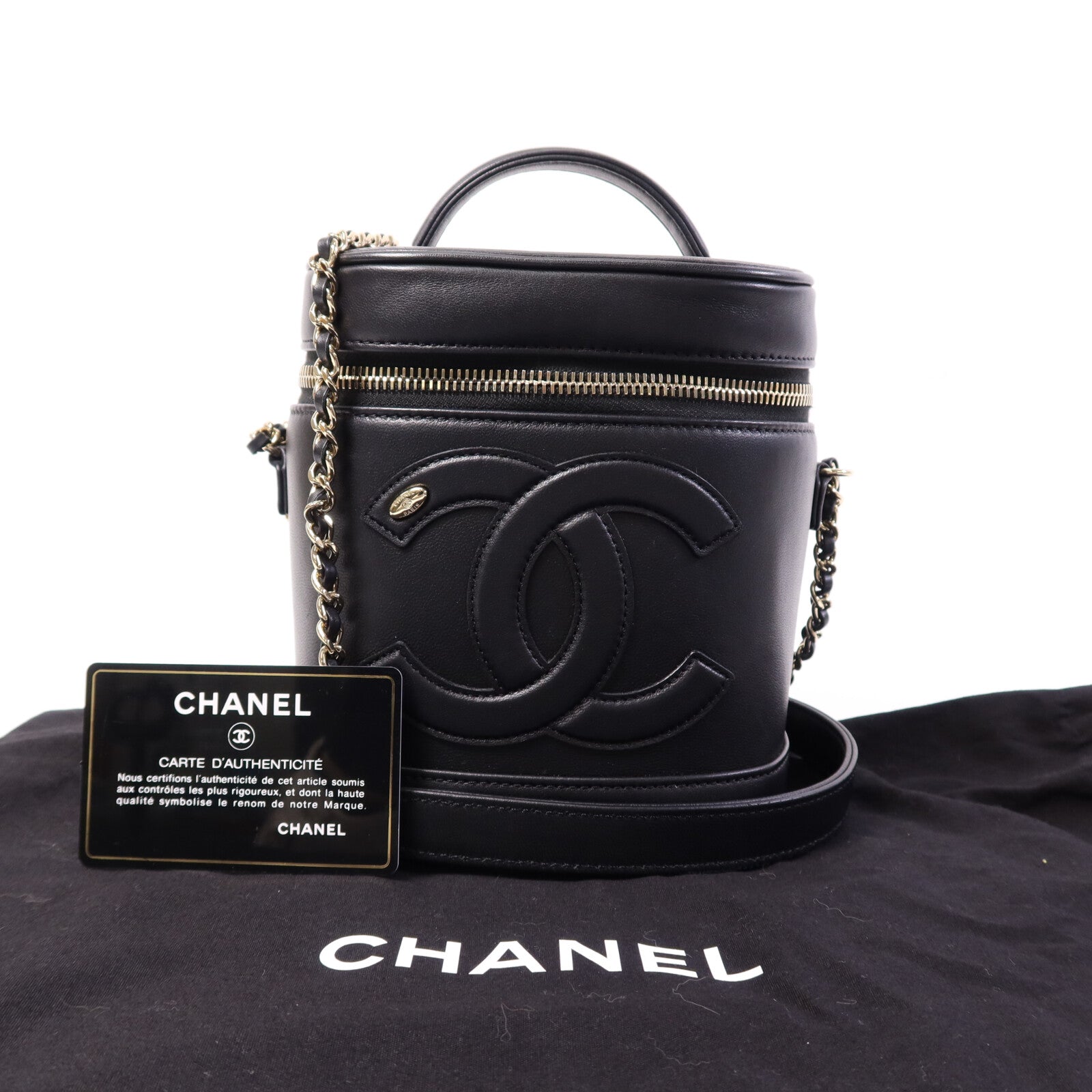 CHANEL 【激減優惠】羊皮皮革Vanity Case金扣鏈帶手挽肩背兩用袋
