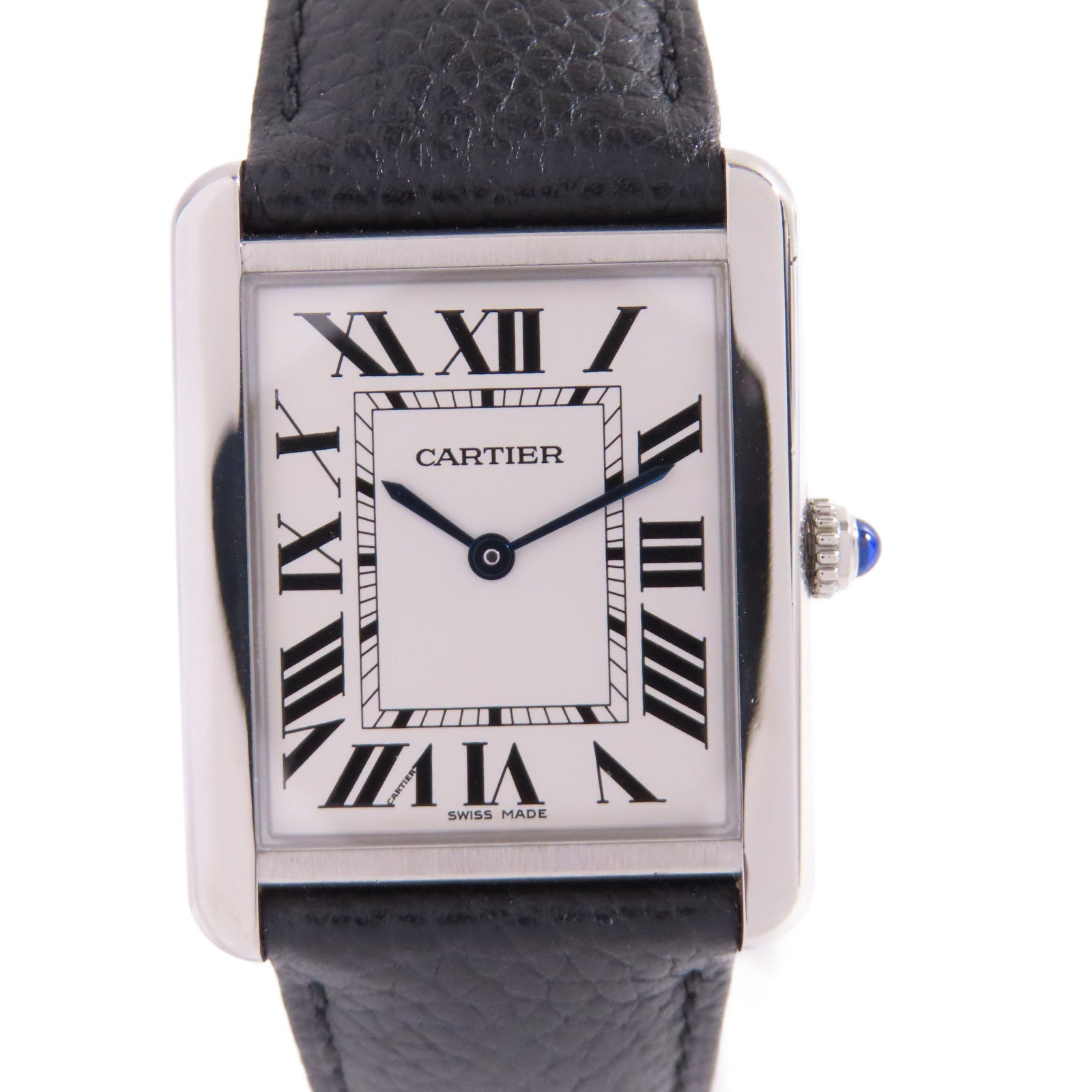 CARTIER Tank Solo Watch不鏽鋼/皮革帶石英機芯手錶白色