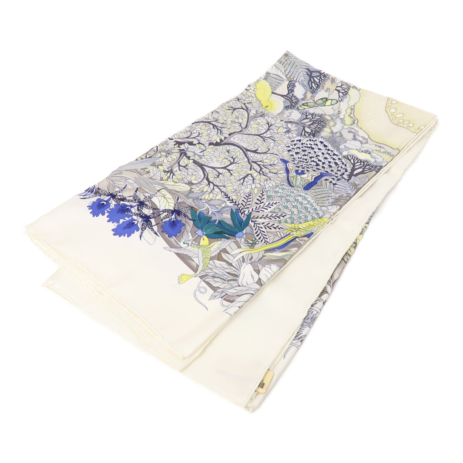 HERMES 【激減優惠】絲質Scarf 90x90絲巾白色/淺藍色