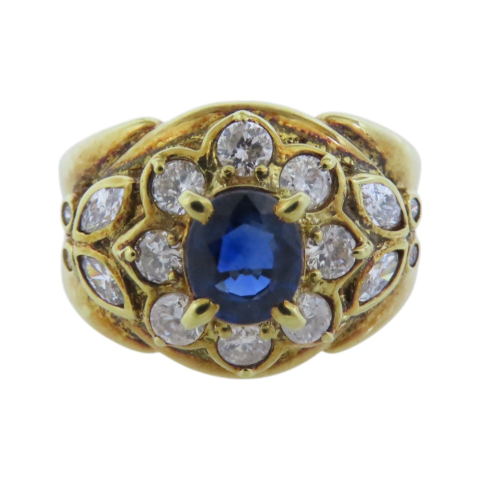 JEWELRY 【激減優惠】18K黃金Sapphire Diamond Ring藍寶石/鑽石戒指US#5.5