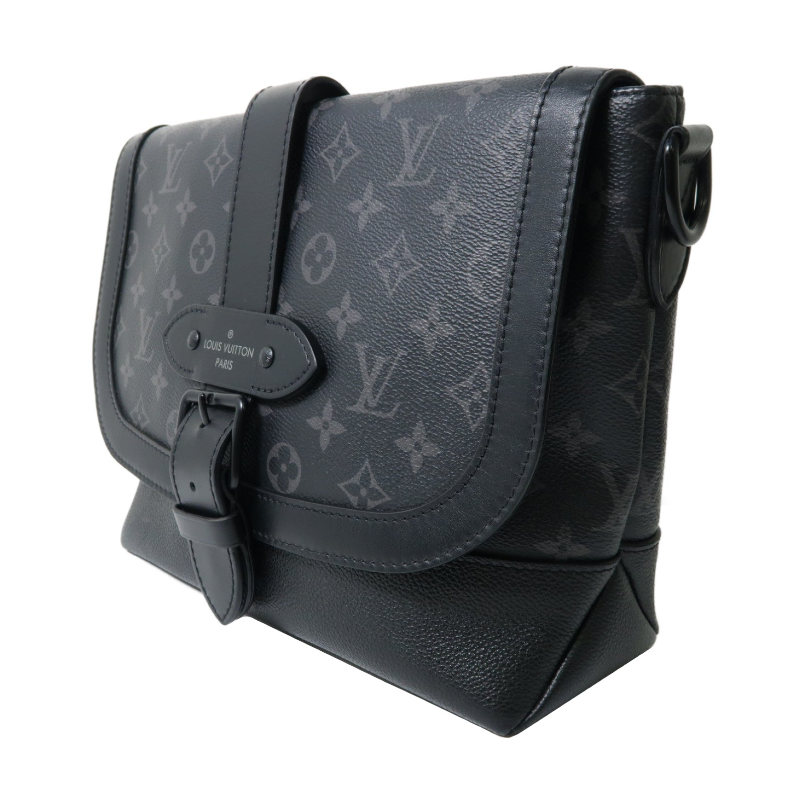 LOUIS VUITTON Monogram Eclipse Saumur Messenger肩背袋黑色