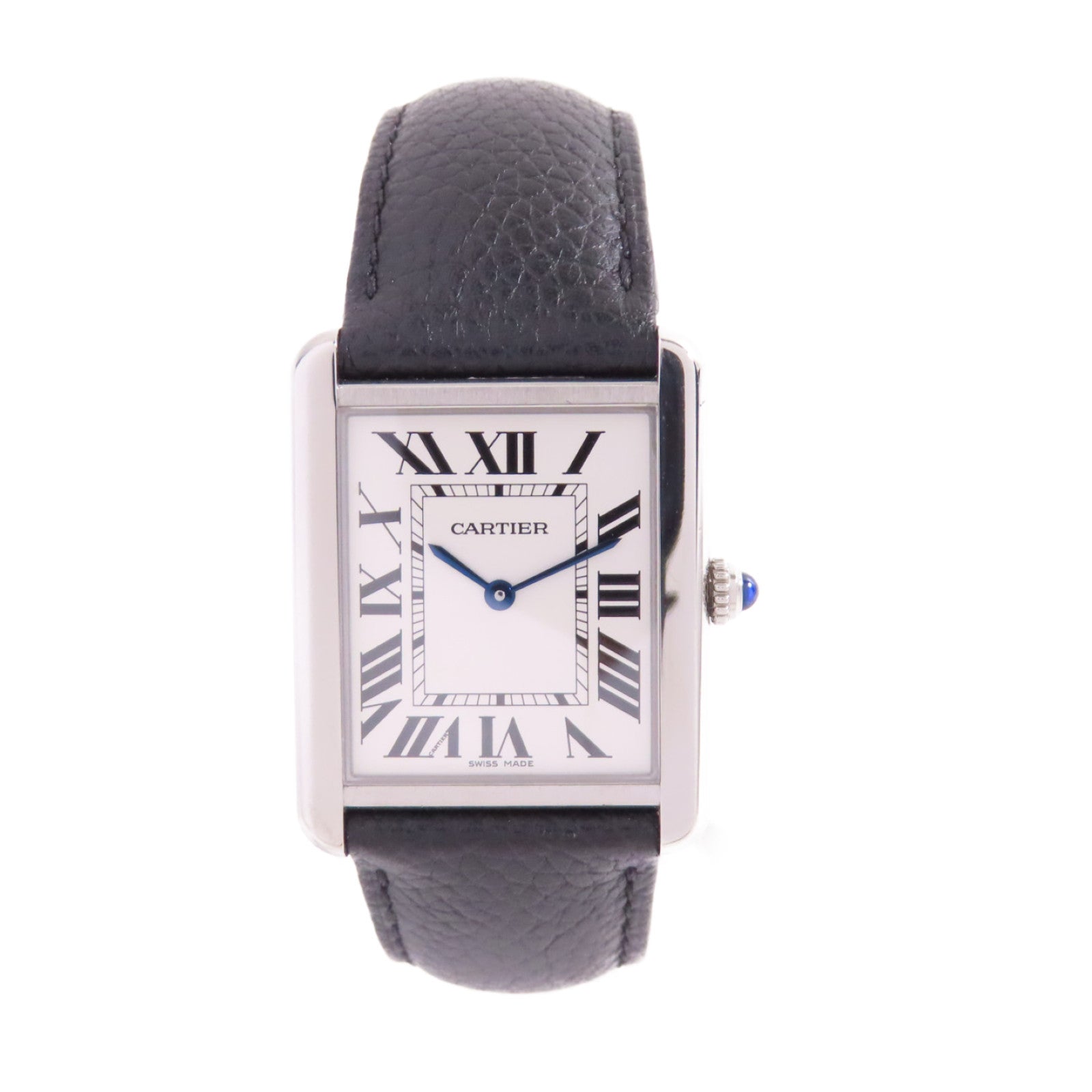 CARTIER Tank Solo Watch不鏽鋼/皮革帶石英機芯手錶白色