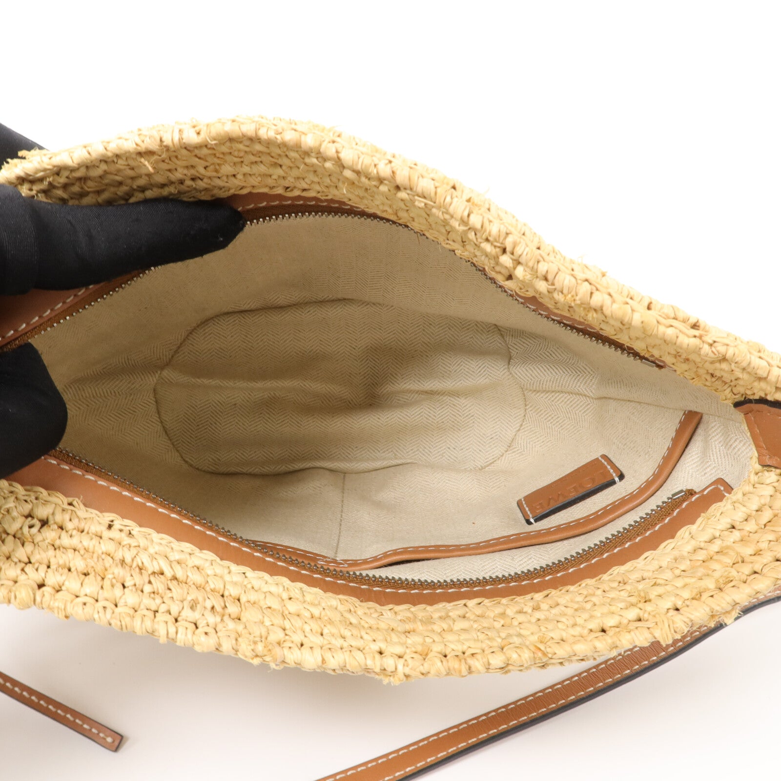 LOEWE Raffia/牛皮皮革Slit Pochette Bag肩背袋