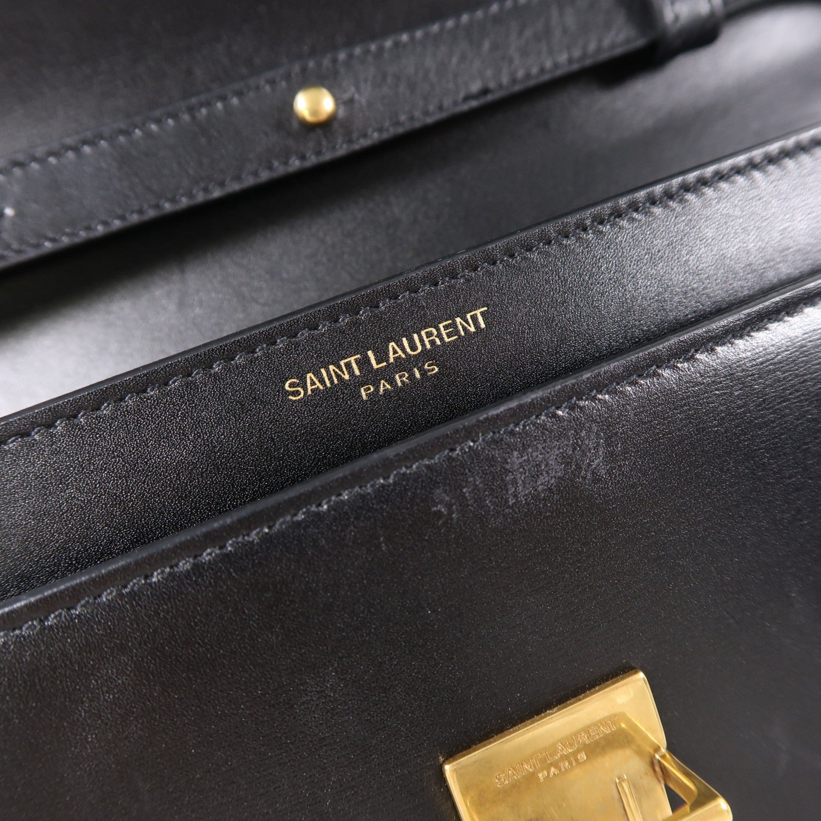 SAINT LAURENT 牛皮皮革Shoulder Bag金扣手挽肩背兩用袋黑色
