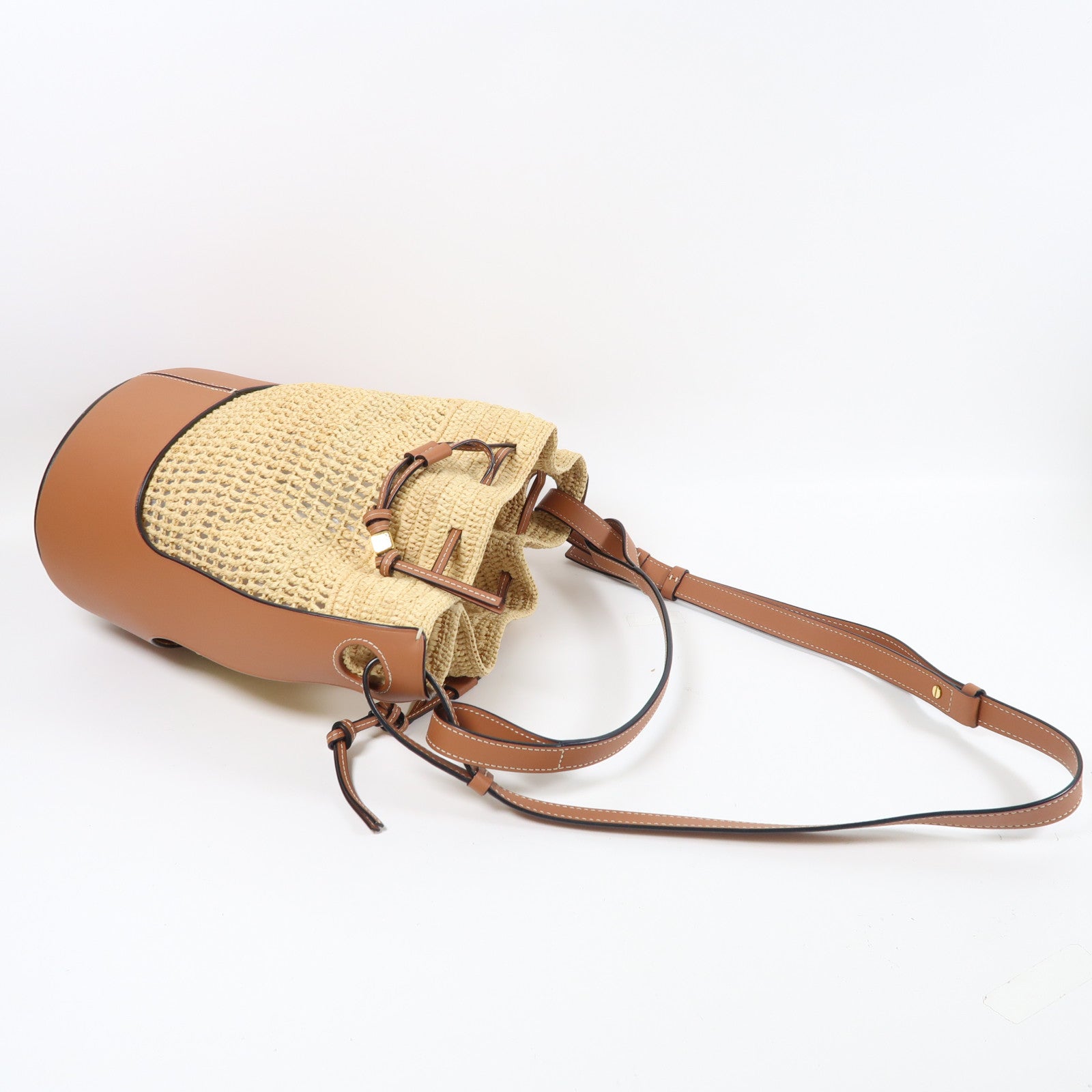 LOEWE Raffia/牛皮皮革Balloon Bag金扣手挽肩背兩用袋