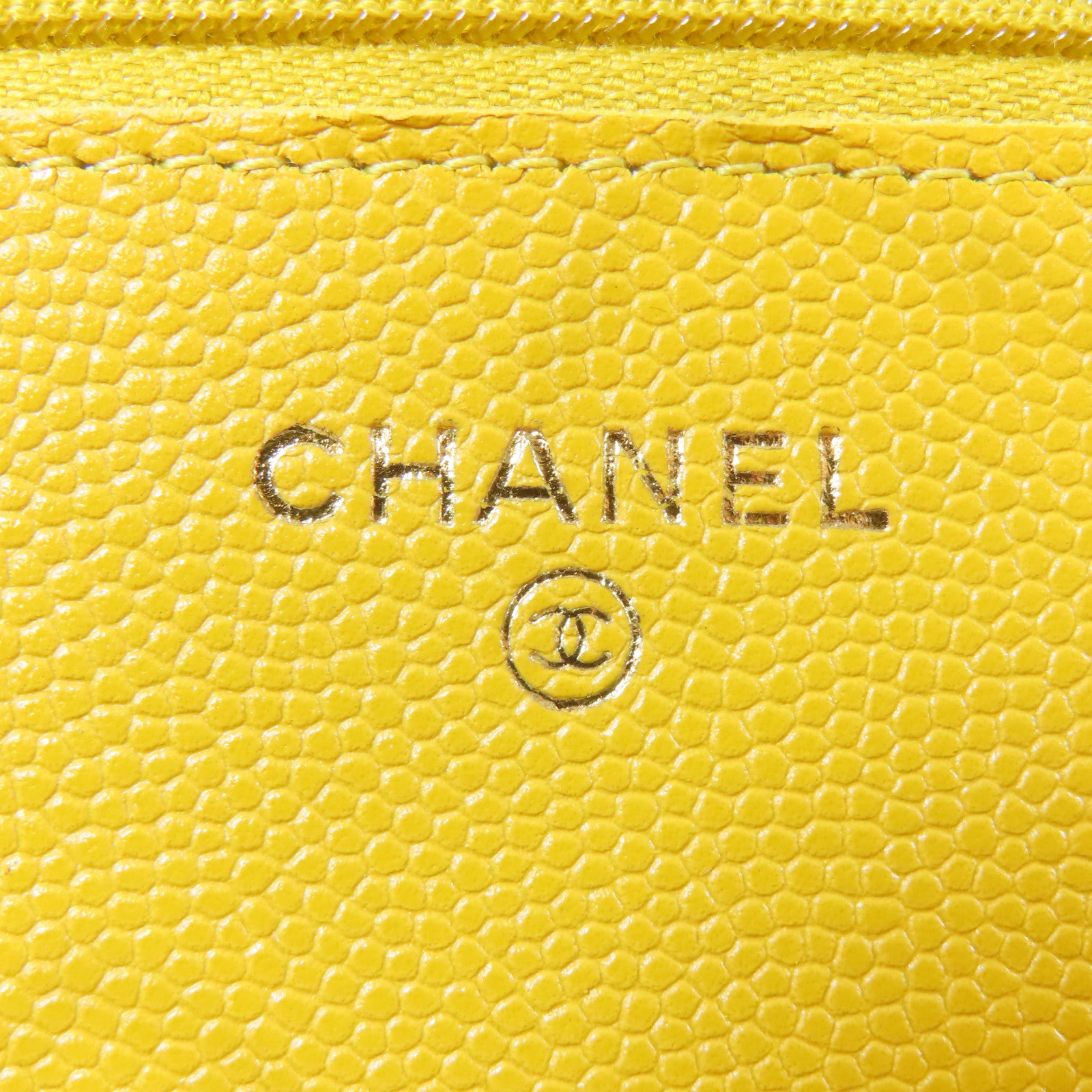 CHANEL 菱格牛皮皮革Wallet On Chain金扣鏈帶肩背袋黃色