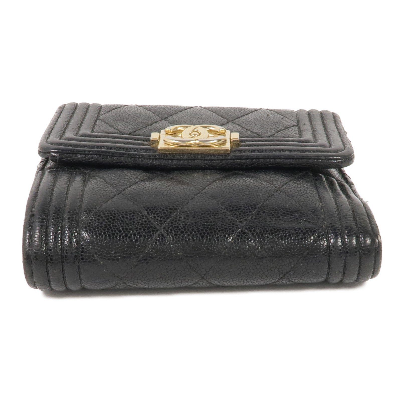 CHANEL 牛皮皮革Boy Trifold Wallet金扣錢包